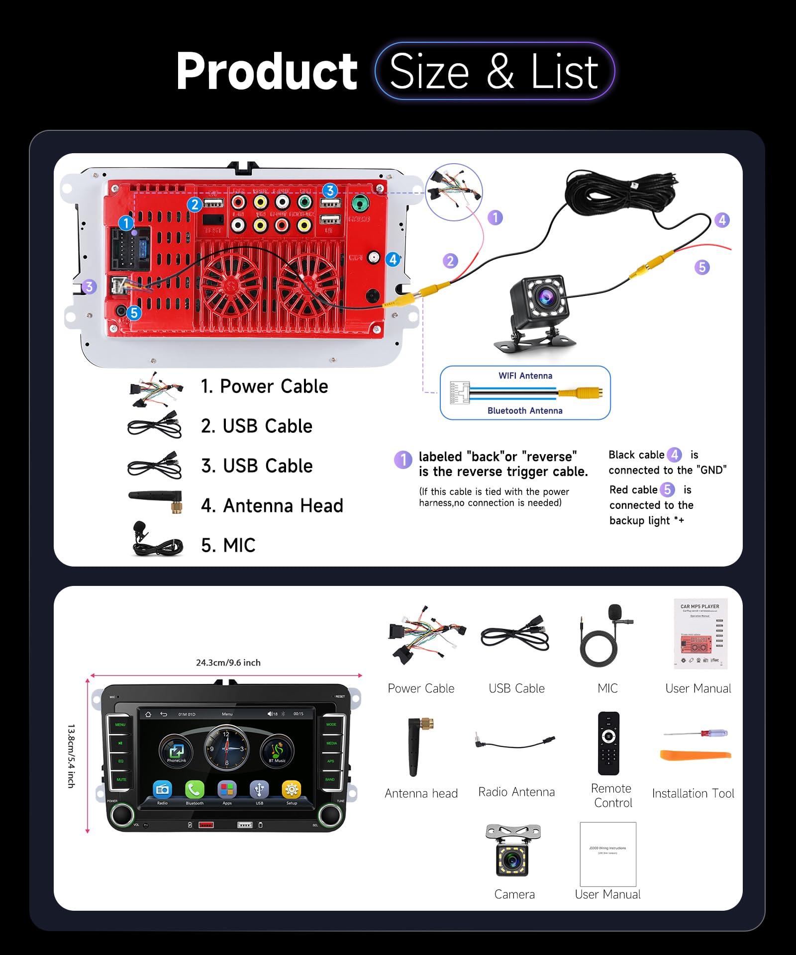 Hodozzy Radio Coche para VW Passat Golf Seat Altea Skoda Octavia con CarPlay Inalámbrico Android Auto, 9 Pulgadas Touchsreen con Bluetooth/RDS Radio/SWC/GPS/Dual USB/EQ+Cámara de Visión Trasera