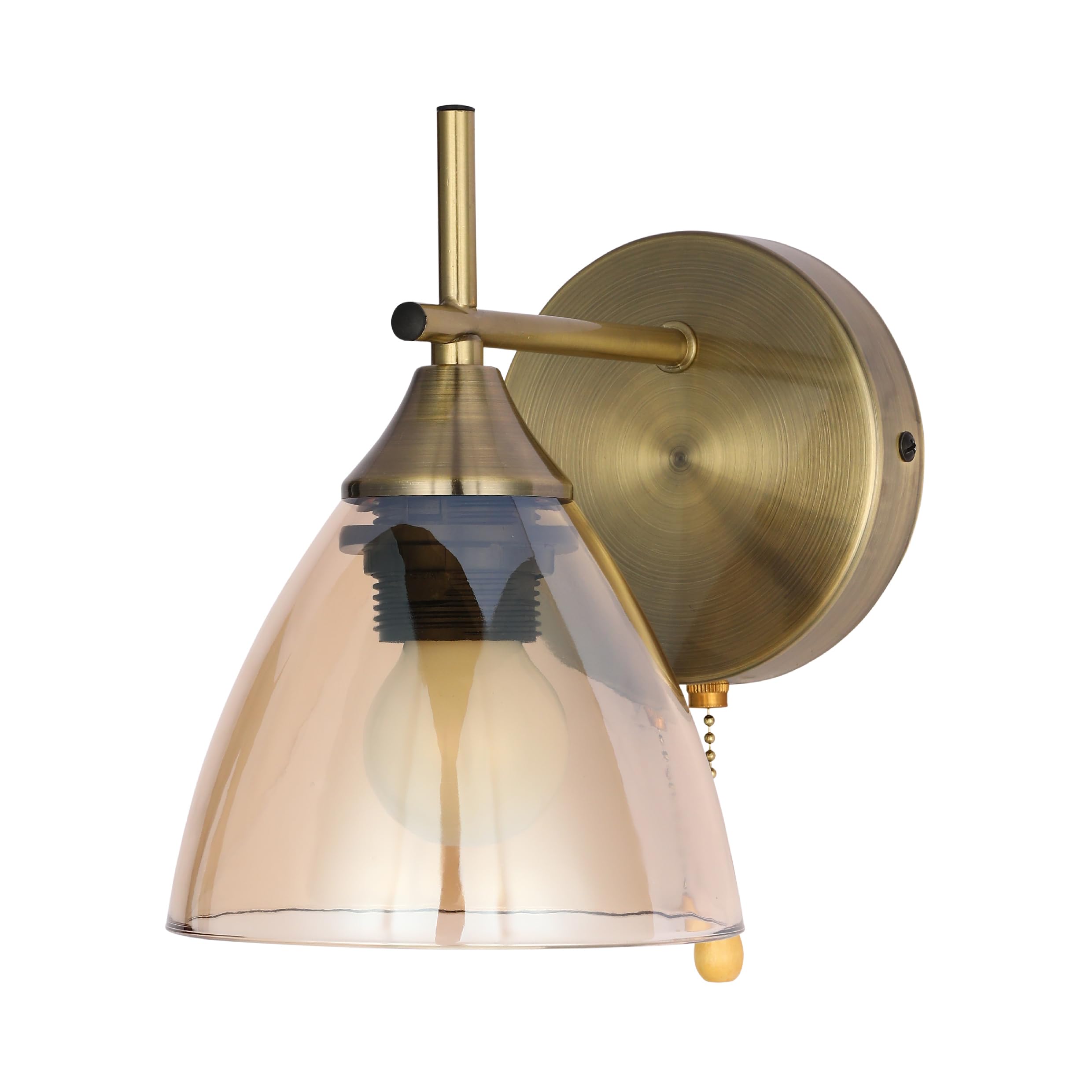 Tekled Antique Brass - Amber Myhome Modern Cone Glass Wall Light | E27 With Pull Down Switch | For Bedrooms Living Rooms Hallways Study Rooms Cafes Bars Restaurants | (Bulb Not Included)