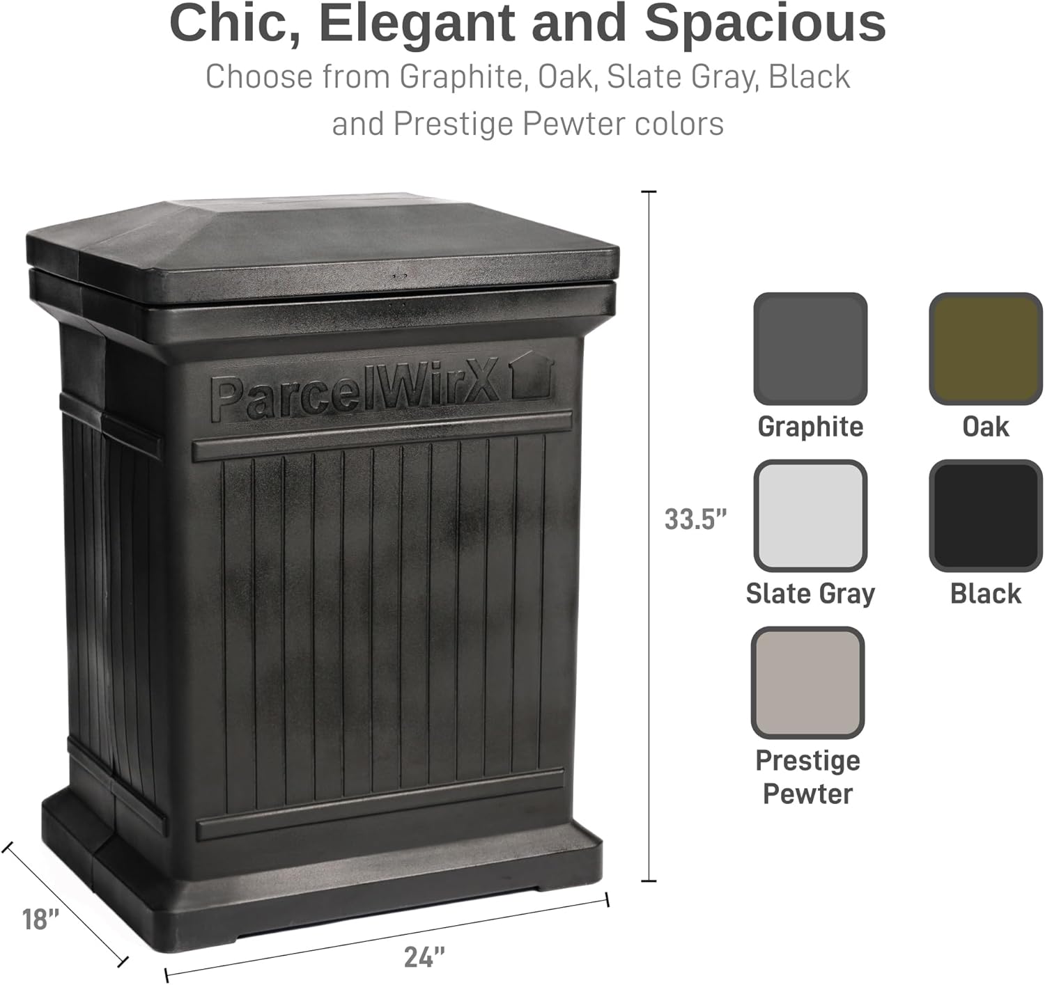 RTS Home Accents ParcelWirx Standard Vertical Delivery Box Storage Cabinet with Lift Off Lid, 24" x 18" x 33.5", Black