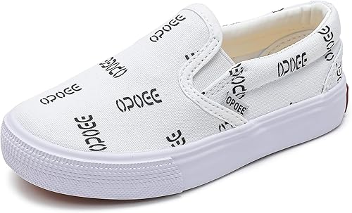 OPOEE boys' and girls' children's canvas shoes, low cut slip-on sneakers shoes, 