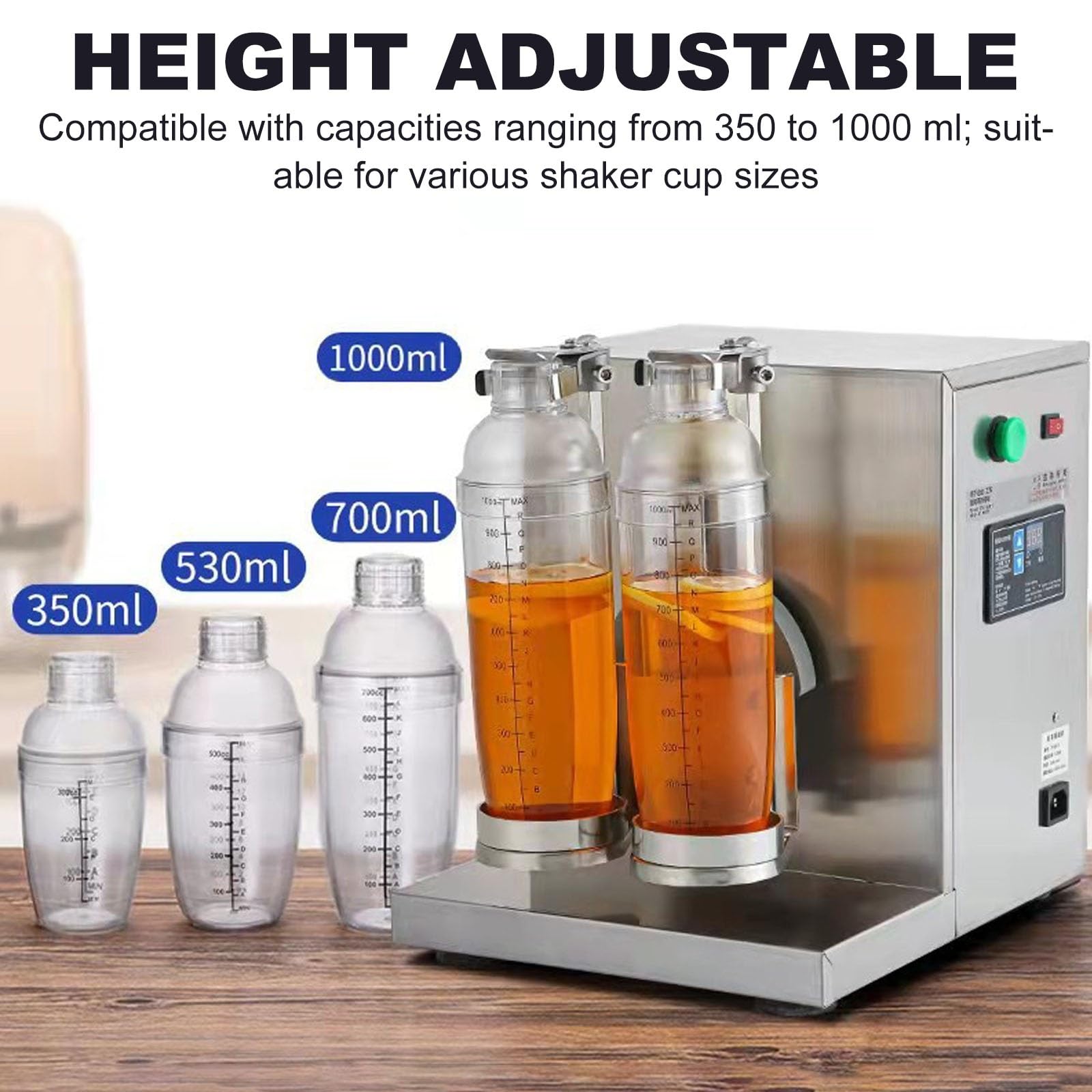 Macchina Automatica per La Miscelazione Di Milk Tea Shaker per Bubble Tea, Boba Tea E Milk Tea 120w, Struttura in Acciaio Inossidabile, Doppio Braccio Con 2 Bicchieri Trasparenti Da 700 Ml