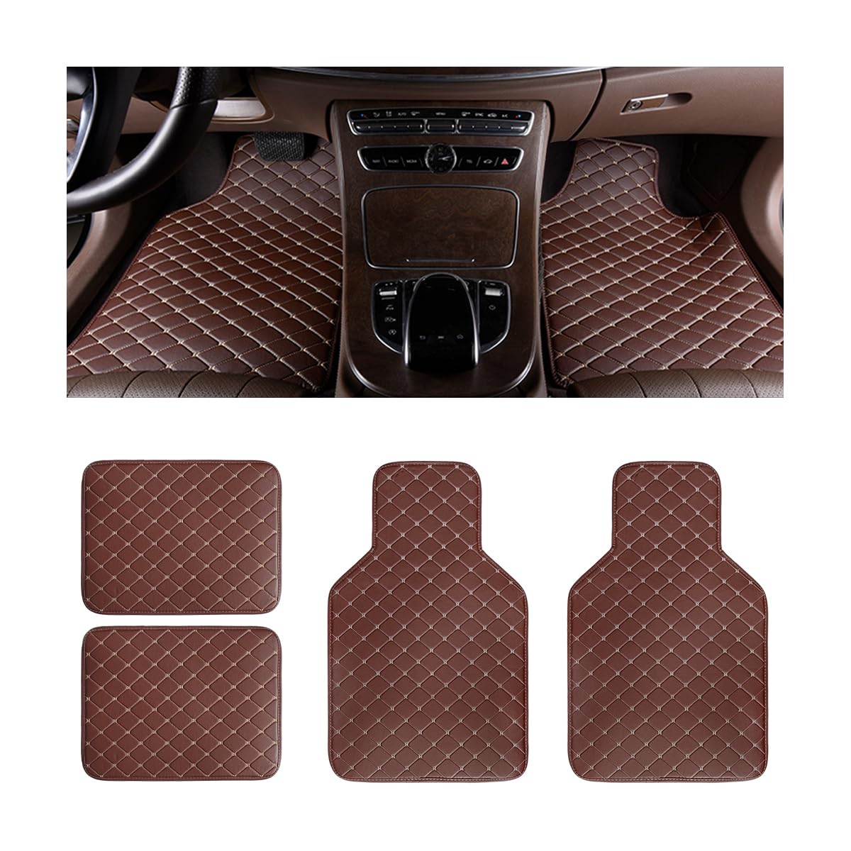 AUCELI Car Floor Mats 4pcs Carpet Floor Mat Set Luxury Faux Leather Fit All Weather Universal Fit Car