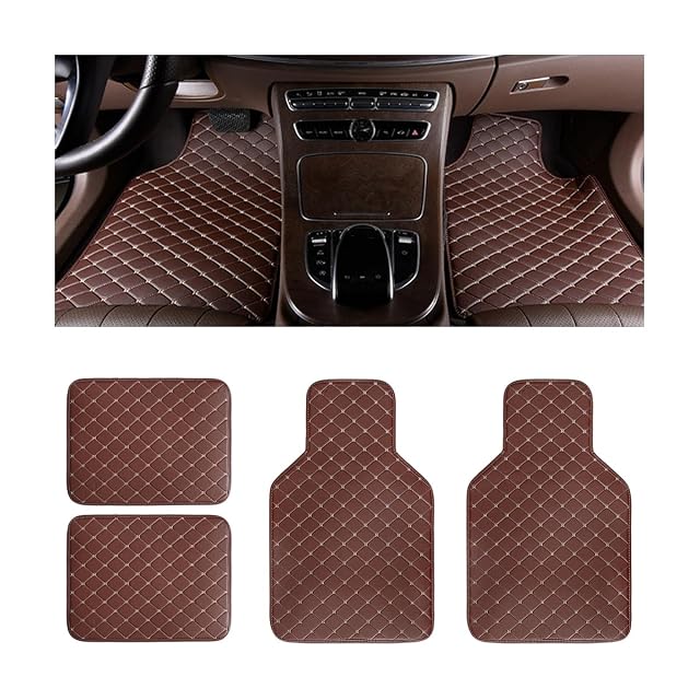 AUCELI Car Floor Mats 4pcs Carpet Floor Mat Set Luxury Faux Leather Fit All Weather Universal Fit Car