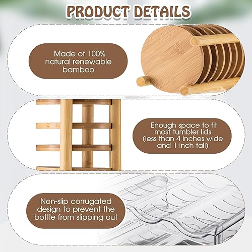 Miniatura 4 de Hsei 2 juegos de organizadores de botellas de agua para gabinete, organizador de tapa de vaso de bambú, estante de almacenamiento de botellas de
