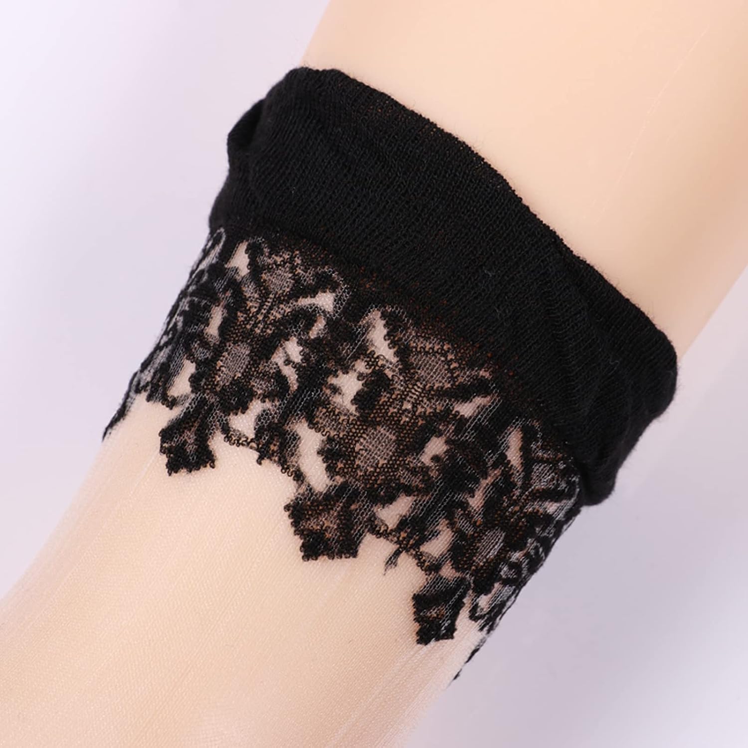 3 Pairs Ultra Thin Transparent Lace Elastic Sheer Short Socks for Women