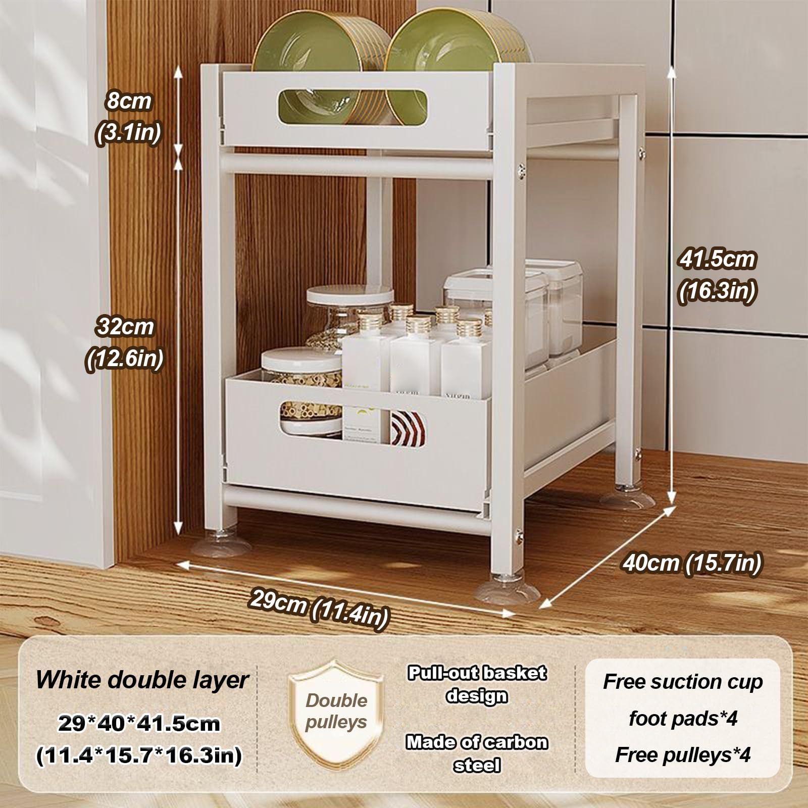 Scaffale sotto il lavello con cassetti, scaffale in metallo per organizer per spezie da cucina, pentole e padelle, soluzione salvaspazio per ripostiglio, ristorante, magazzino