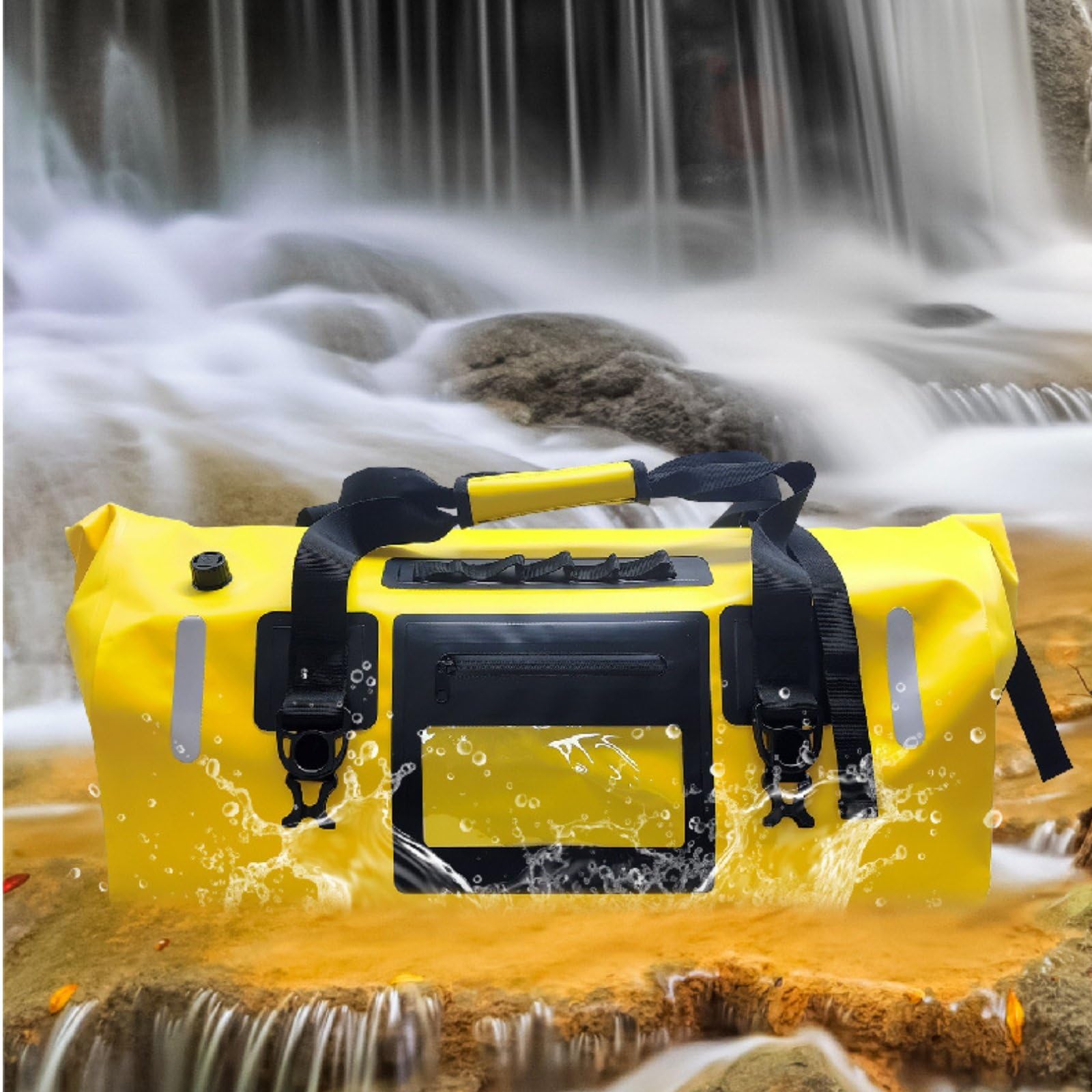 Baoblaze Borsa Posteriore Impermeabile Borsa Coda Borsone Sacca Viaggio in PVC 500D con Maniglia Punti di Fissaggio E Valvola Adatta a Viaggi Escursioni, Giallo, Giallo, 66L