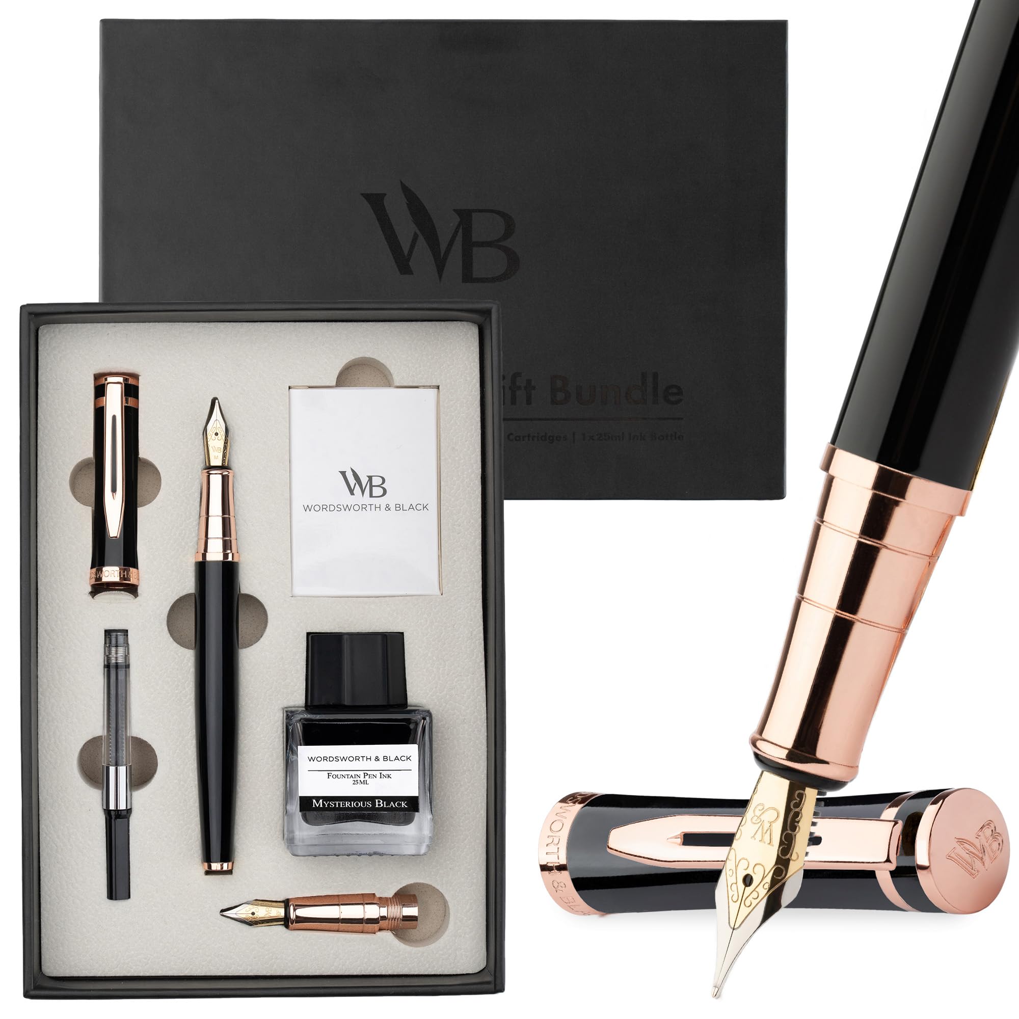 Amazon | Wordsworth & Black 万年筆セット、18Kメッキ中字・極細ペン