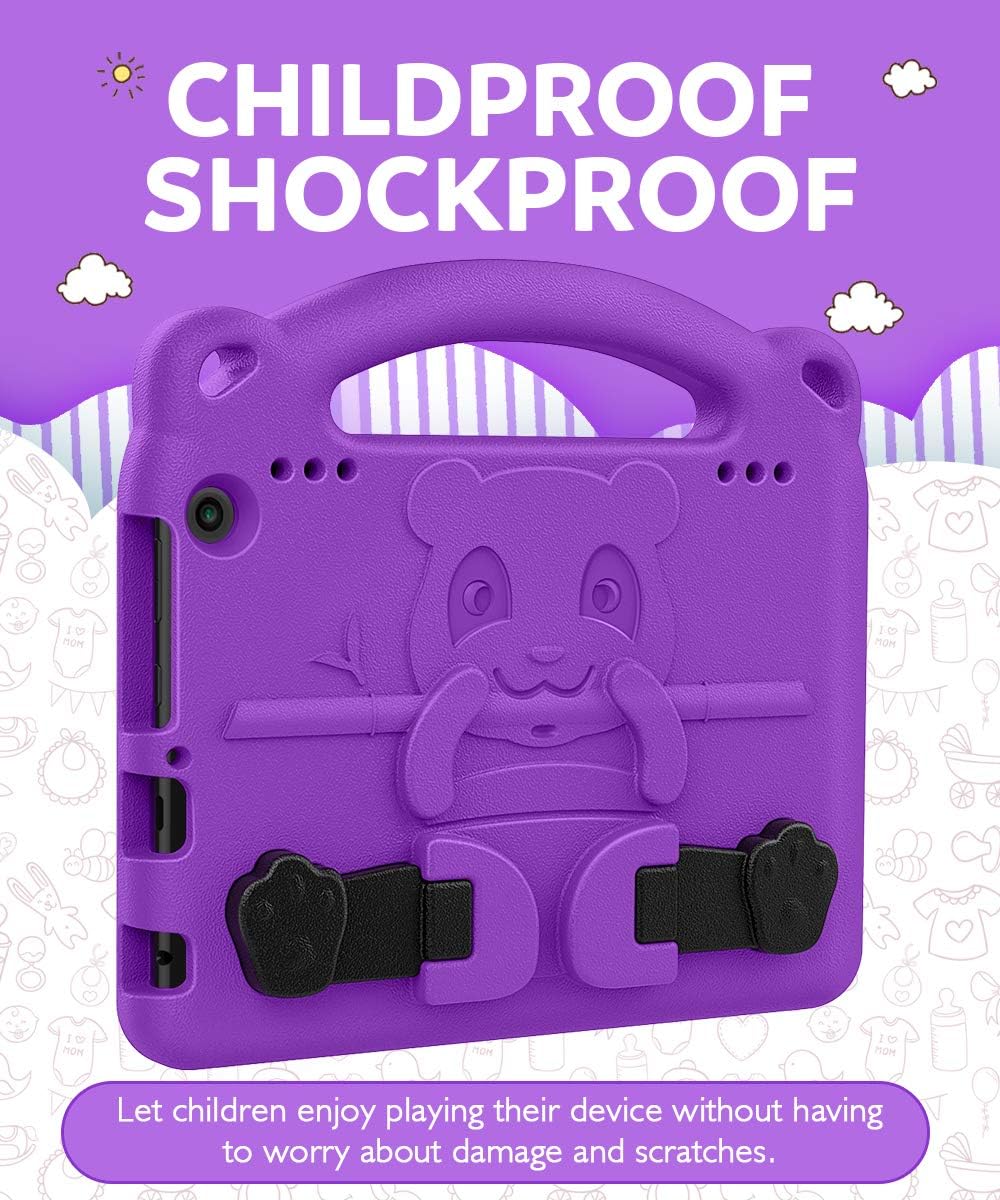 MoKo Case Fits Kindle Fire HD 8 & 8 Plus Tablet (10th Generation, 2020 Release), Shockproof Heavy Duty EVA Kids-Friendly Cover with Hand-Grip Convertible Stand - Purple