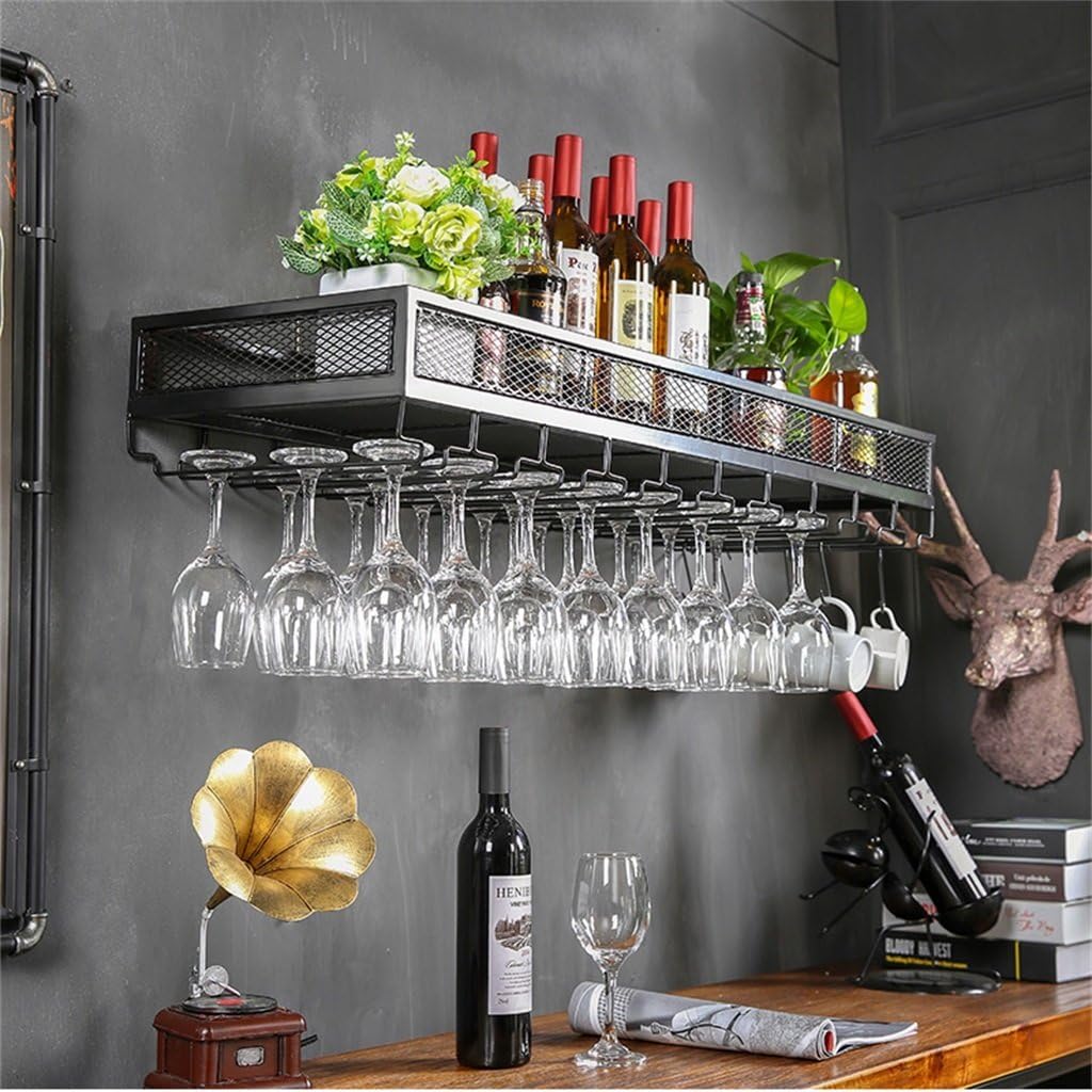 LUNEZY Wine Racks Wall Holder Metal Vintage | Wine Bottle Holder Free Standing |Hanging Wine Glass Holder | Rustic Wine Holder Wall Mounted Wine Cooler Wine Stand Wine Cabinet (Color : Bl
