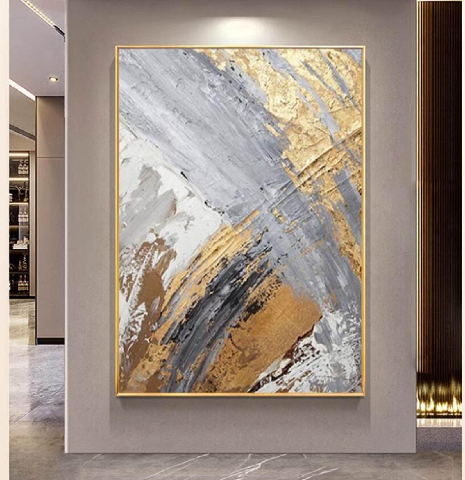 Peinture abstraite en feuille d'or pour salon chic et moderne