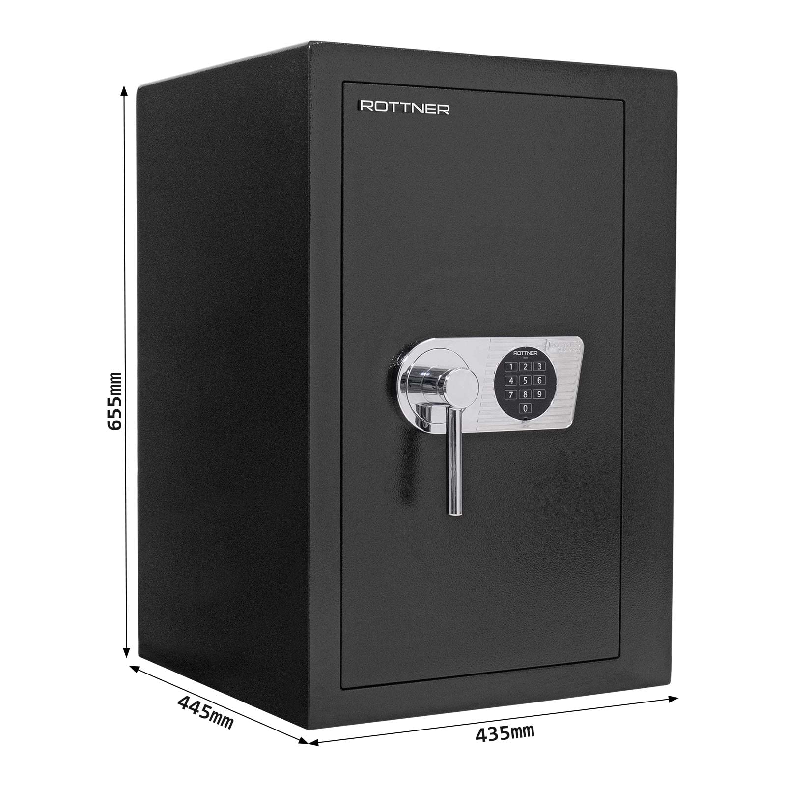 Rottner cassaforte a mobile Monaco 65 EL, con livello di sicurezza EN-1, serratura elettronica con blocco chiusura certificato EN 1300 classe B, scomparto con serratura a cilindro, di colore nero.
