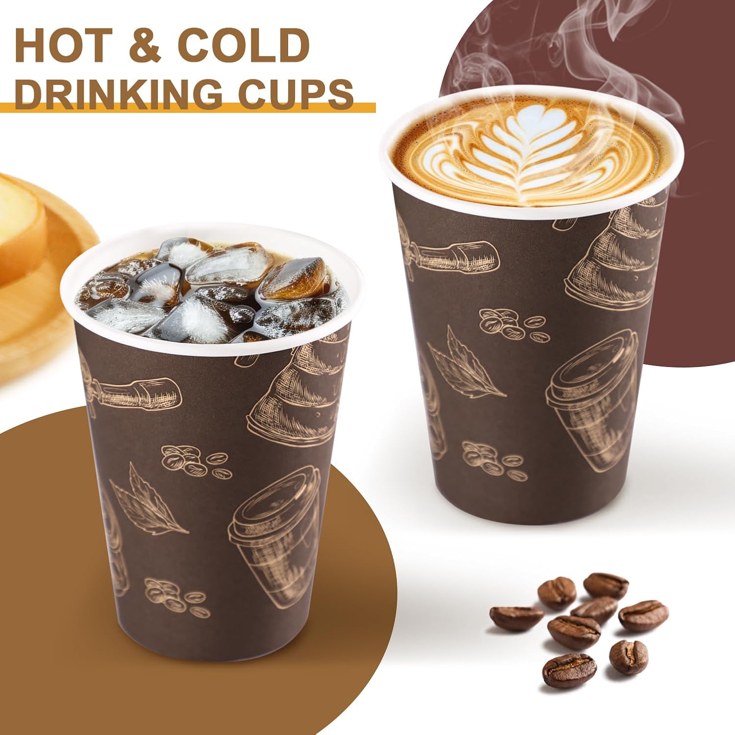 Coffee Cups 12 oz Paper Cups 180 Pack, Thickened Paper Coffee Cups Disposable 12 oz Coffe Cup, Hot/Cold Beverage Drinking Cup for Office, Home, Party - Image 3