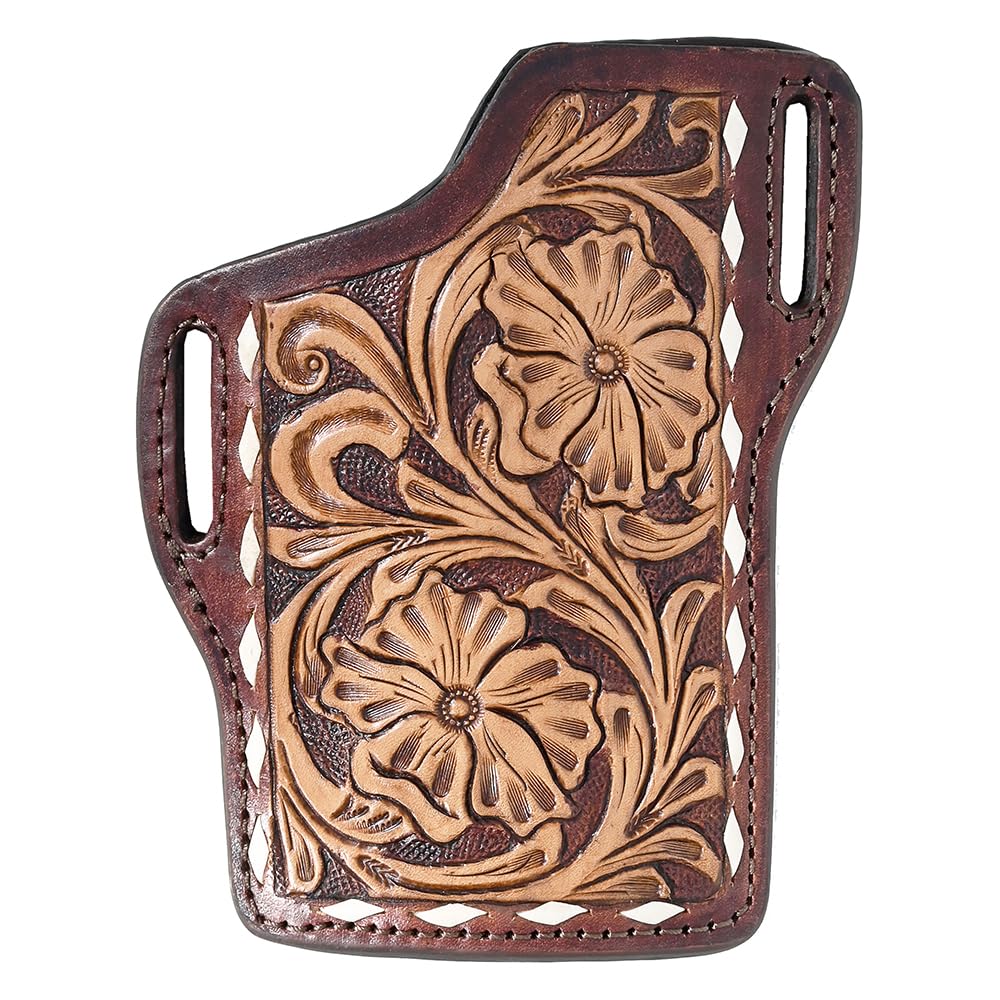 Hilason Western Stylish Floral Hand Tooled Genuine Leather Right Smartphone Cell Phone Holder