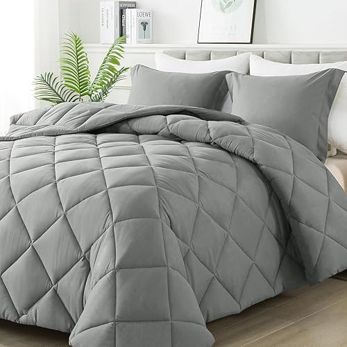 Juego de edredón de tamaño matrimonial con 2 fundas de almohada - Edredón de cama alternativo al plumón para todas las estaciones - Ligero - Lavable