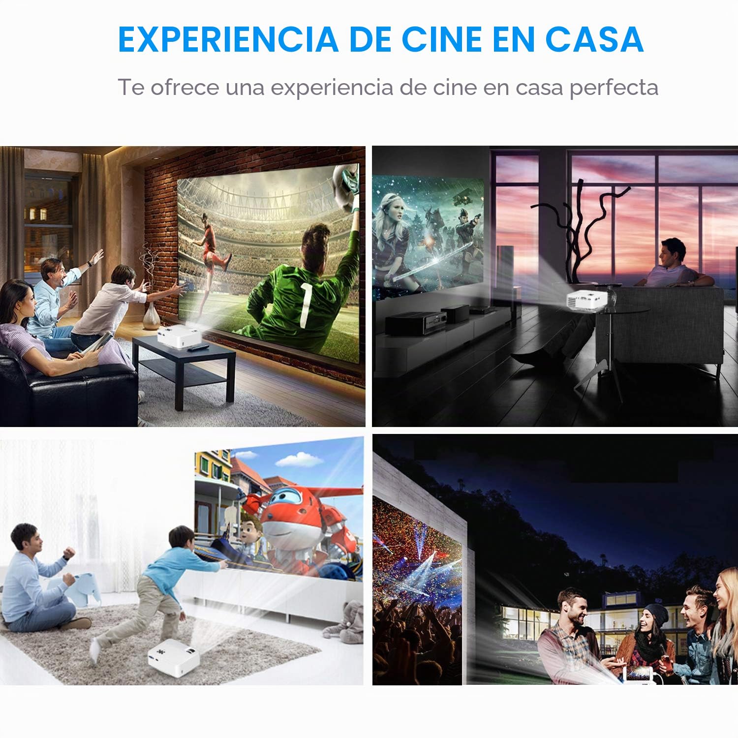 HOPVISION Mini proyector – 7500 lúmenes, 1080p Full HD, LCD, Cine en casa/Exterior, USB y HDMI, portátil, Pantalla de 240 Pulgadas, lámpara de 60.000 h