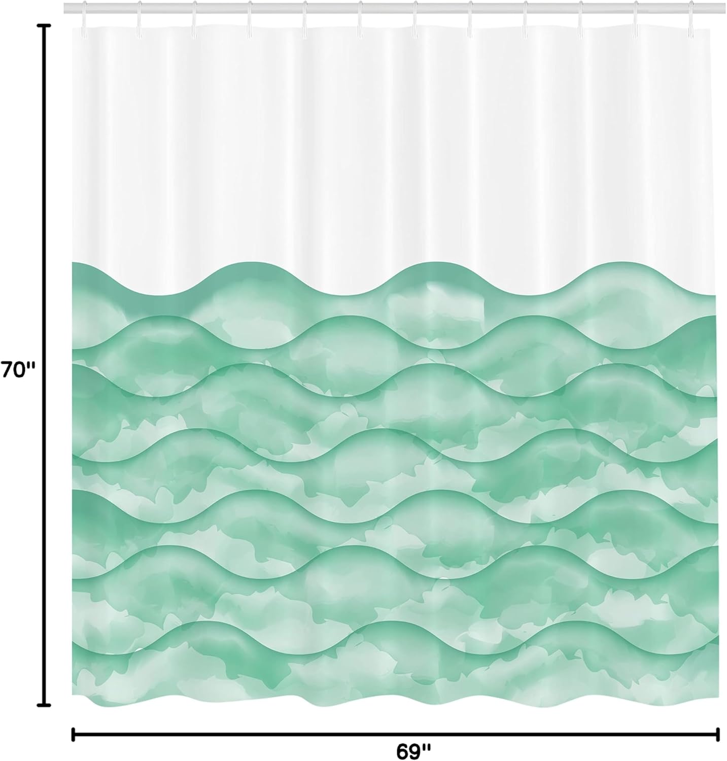 Ambesonne Ocean Shower Curtain, Sea Waves Illustration Features Liquid Ocean Motion Water Tides Image Artwork, Cloth Fabric Bathroom Decor Set with Hooks, 69" W x 70" L, Seafoam White