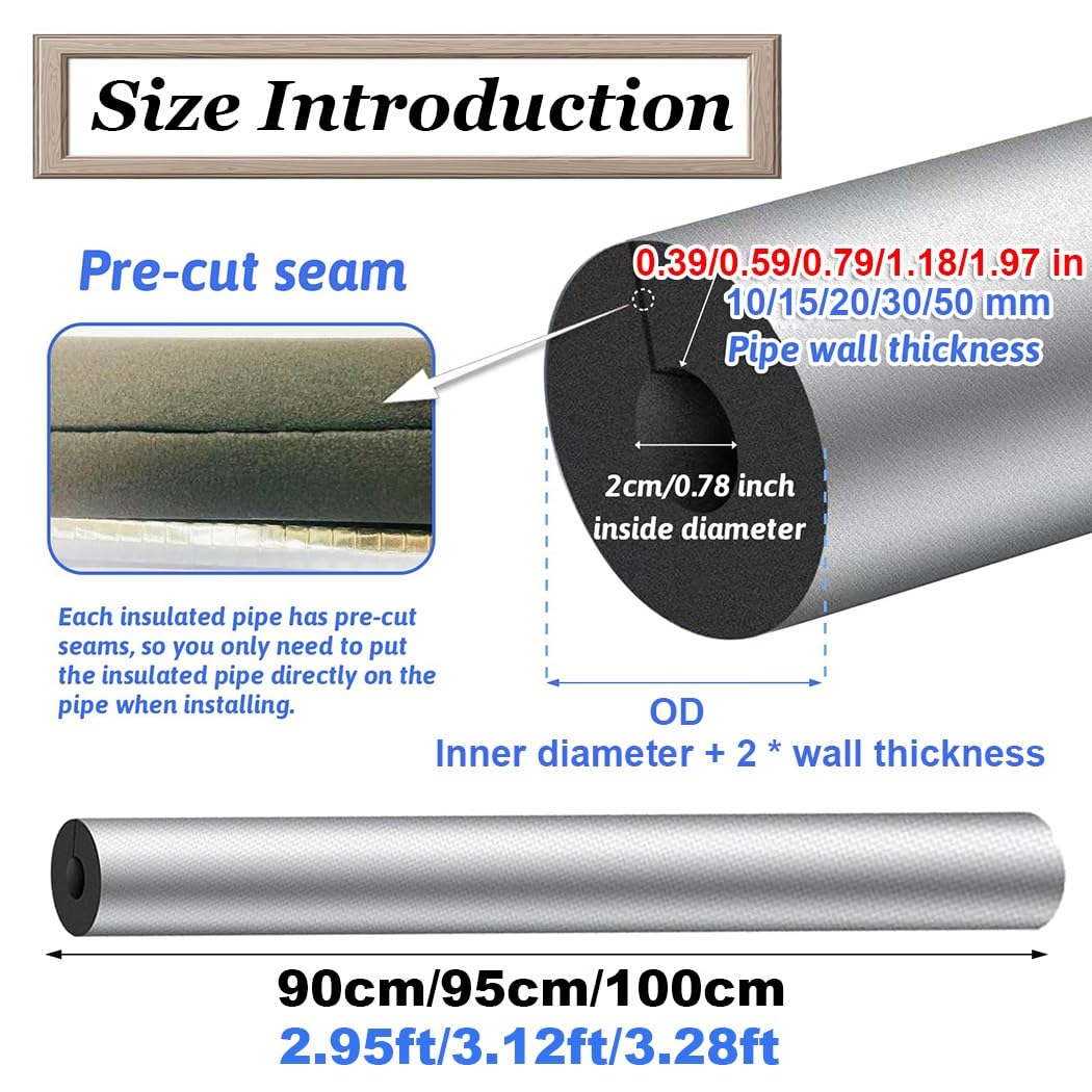 Rohrisolierungsschaumschläuche, 3er-Pack, Selbstklebende Außenwasserrohre, (5/8 1-8/9" 2-3/8" 3" 3-1/2" 4-1/2") Umwicklung (22 mm x 20 mm x 95 cm)