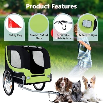 Large Dog Trailer for Bike, Folding Bike Trailer for Dogs with 18.9 Wheels, 120LB Capacity All-Terrain Pet Carrier, Universal Bicycle Coupler