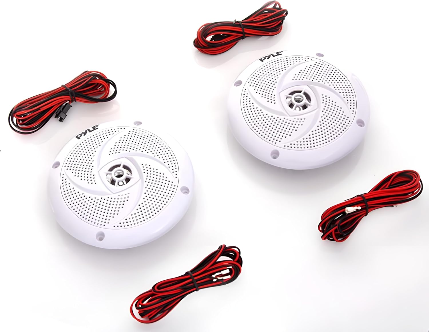 Pyle Marine Speakers - 4 Inch 2 Way Waterproof and Weather Resistant Outdoor Audio Stereo Sound System with LED Lights, 100 Watt Power and Low Profile Slim Style - 1 Pair (White)
