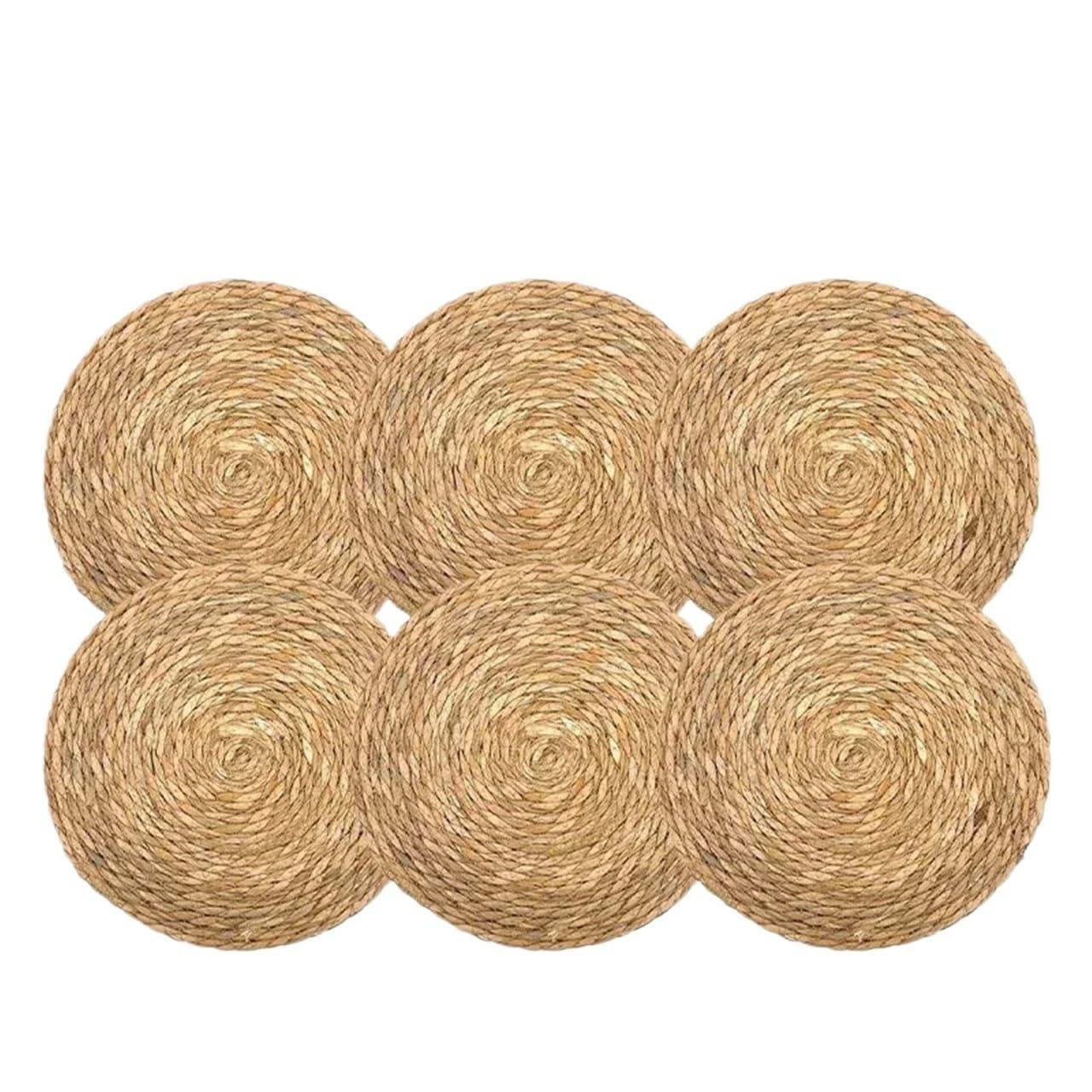 Wicker Placemat Woven Placemats 30cm Round Rattan Coaster Natural Water Hyacinth Mats Handmade Weave Place Pads for Dining Table Home Outdoor(6pcs)