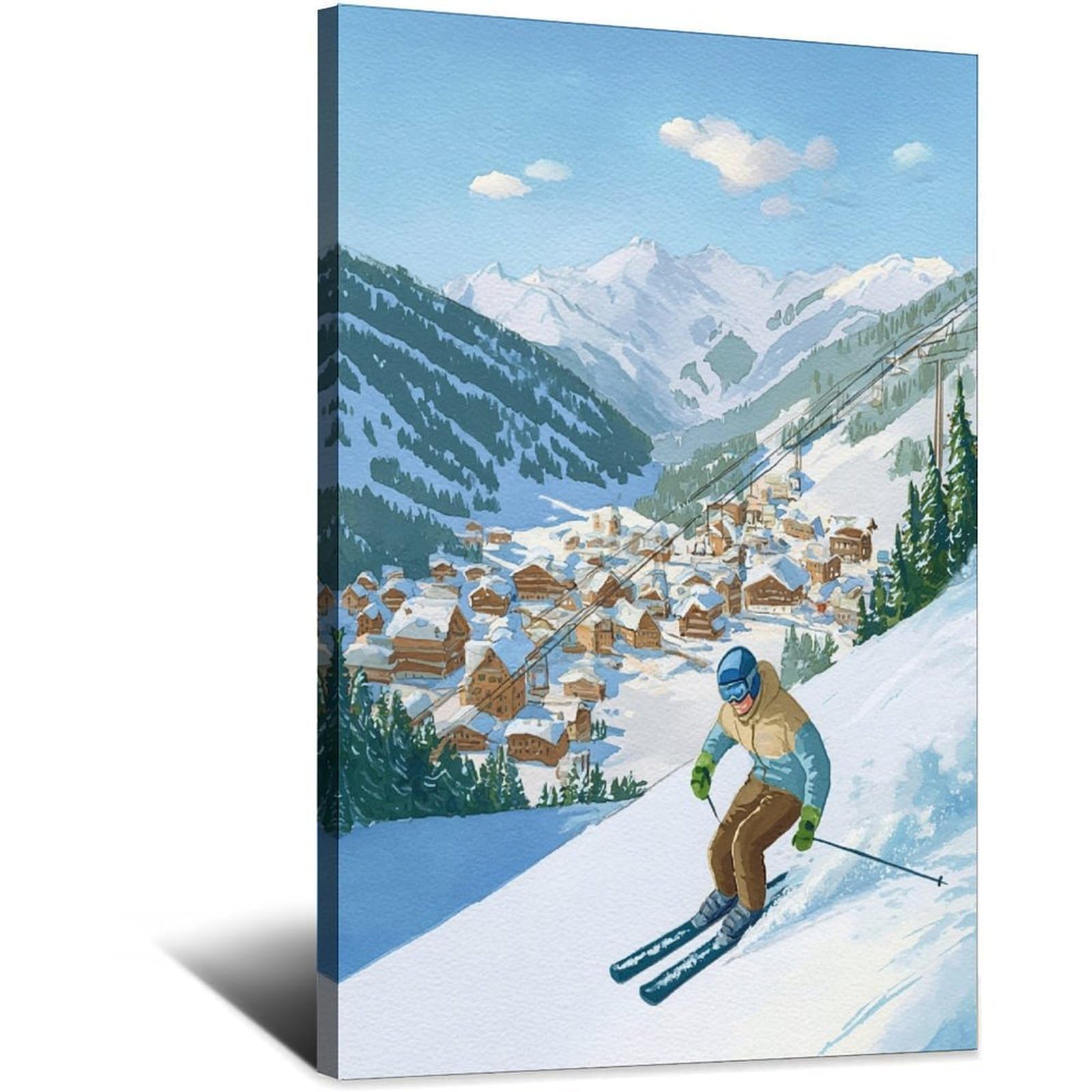 Livigno Italy Ski Posters 20x30inch(50x75cm) Vintage Watercolor Canvas Art