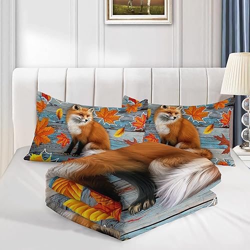 Miniatura 3 de AILONEN Juego de edredón de zorro para adolescentes, juegos de ropa de cama con estampado de dibujos animados de zorro, edredón de zorro, juego de