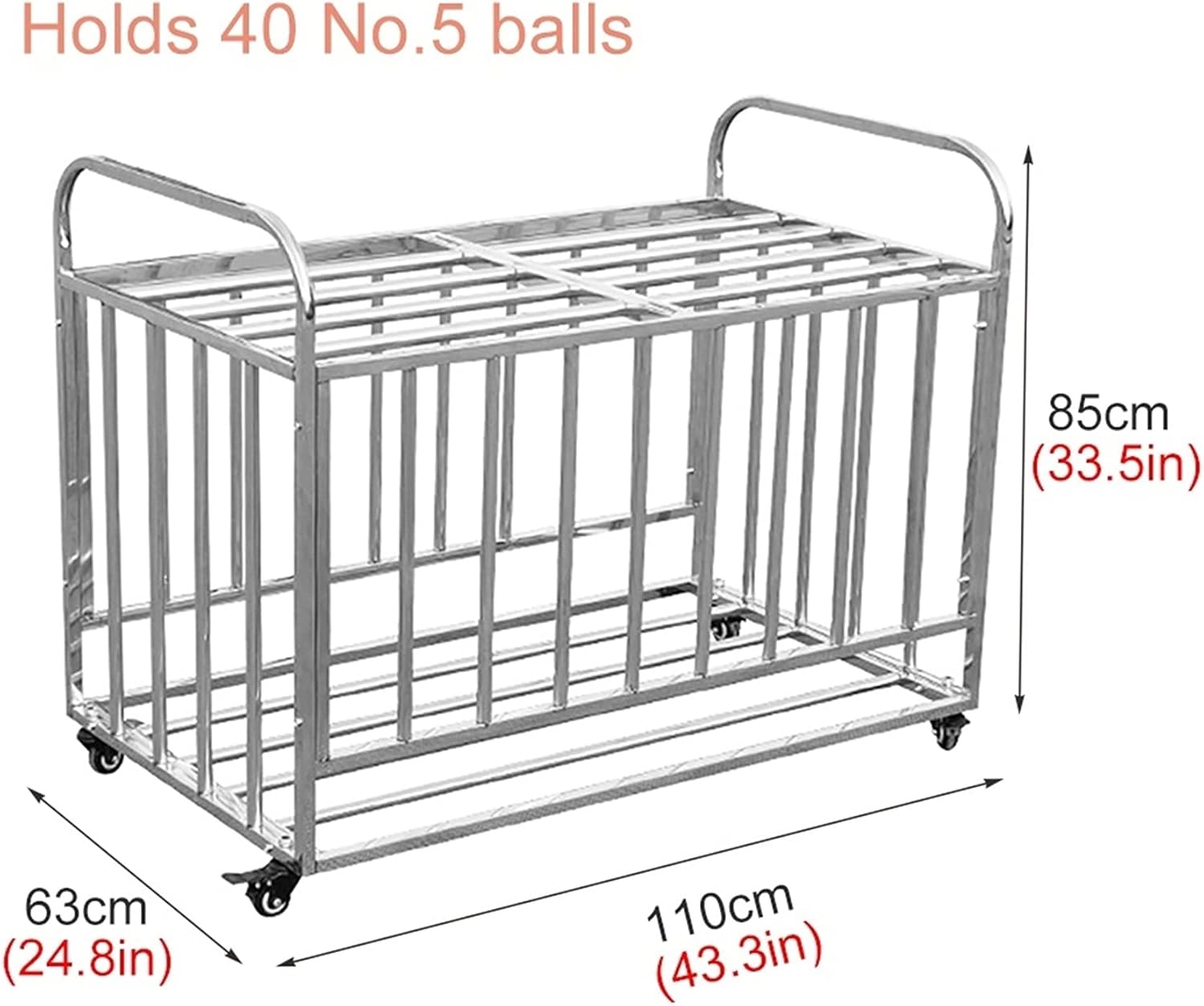Ball Storage Rack for Basketball/Football, School Ball Storage Basket Cart with Locking Wheels & Cover, Garage Sports Equipment Organizer, Holds 40 Balls,