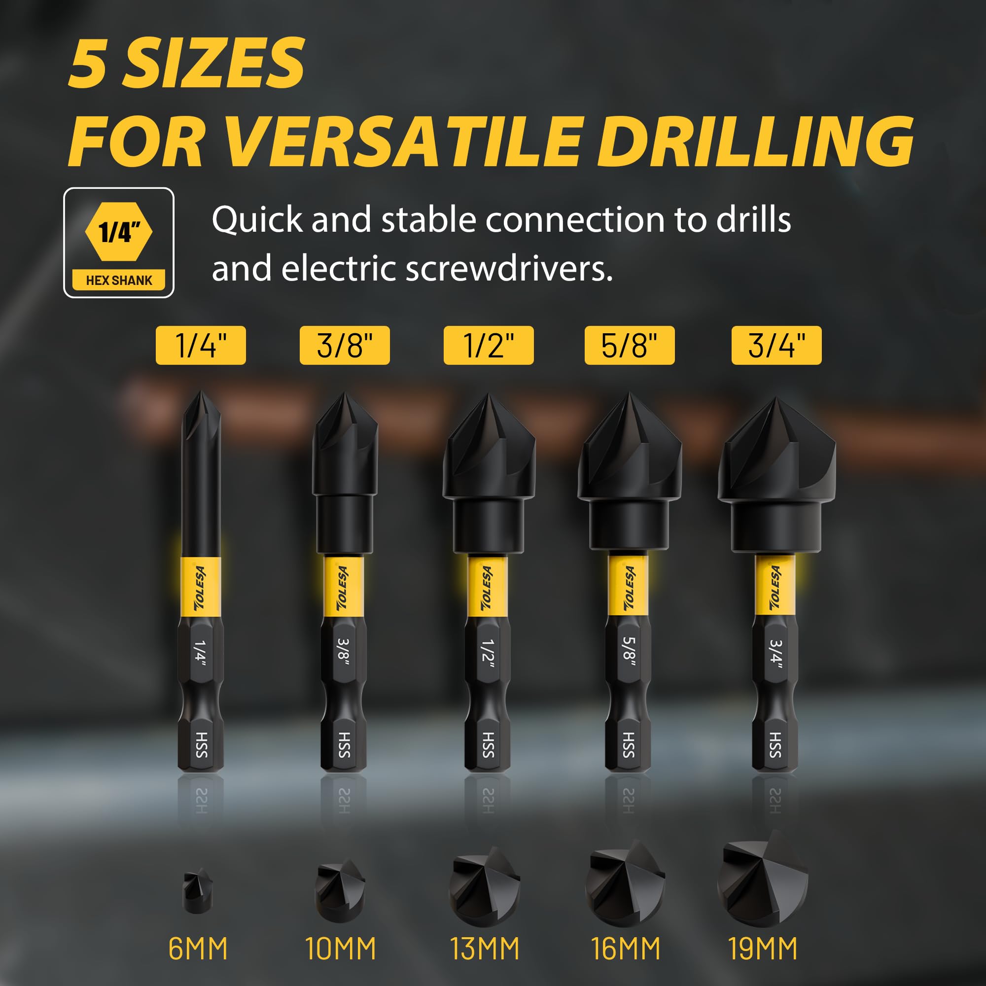 TOLESA 5PCS Countersink Drill Bit Set including 82 Degree 5 Flutes Design - Image 4