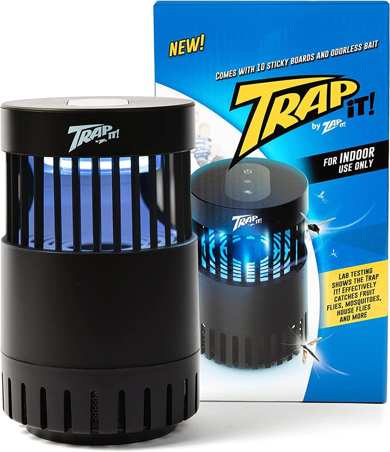 Trap It! Indoor Fly Trap - Flying Insect Trap with UV Light Fan and Sticky Glue Boards - Catcher for Mosquitoes Gnats Fruit Flies and More - Bug Trap for Home Use - Includes 10 Refillable Glue Boards