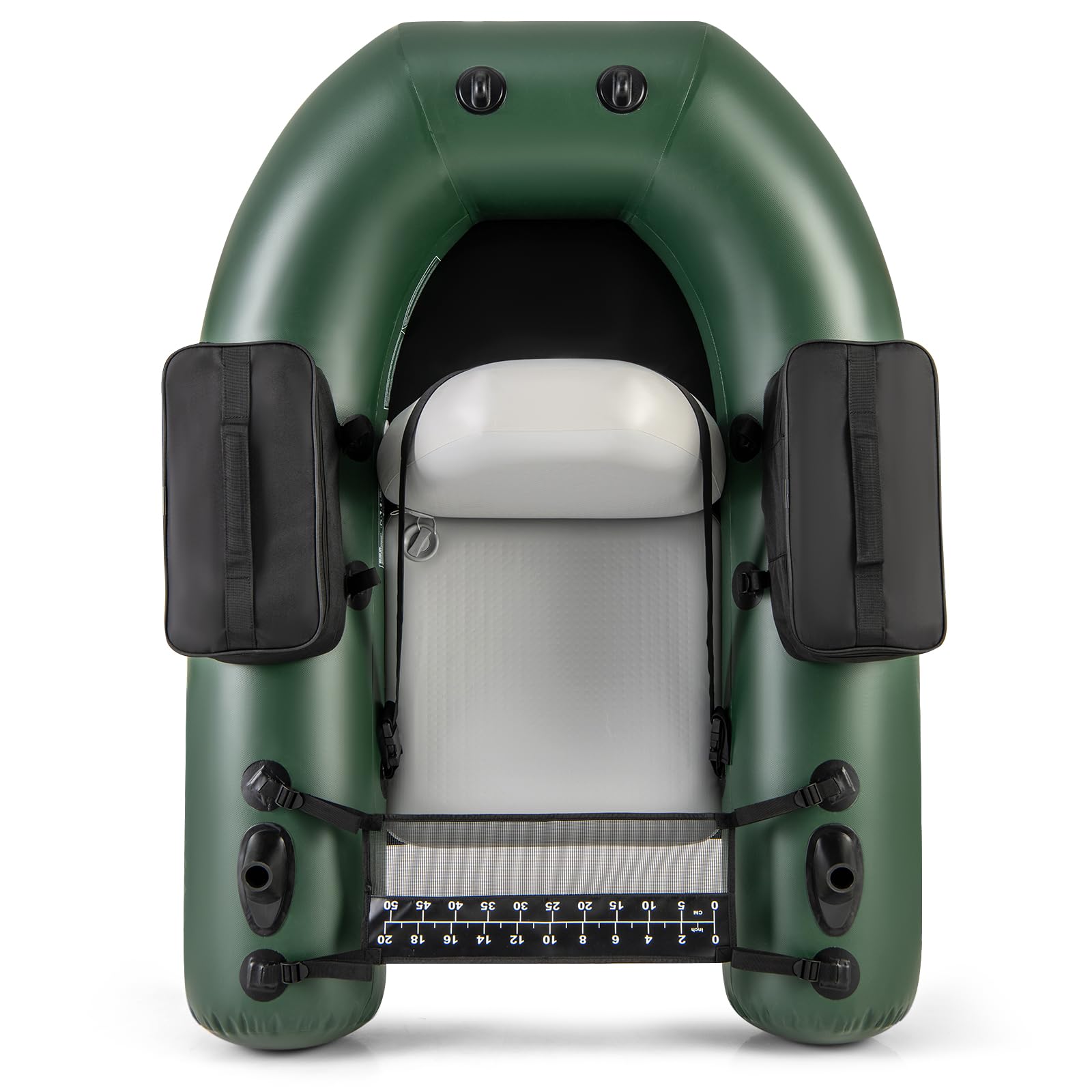 GYMAX Gommone Gonfiabile da Pesca, Barca da Pesca Ricreativa con 2 Tasche, Pompa Manuale, Righello per Pesci, Borsa da Trasporto, Barca da Pesca a Mosca con 3 Camere d'Aria, Camouflage
