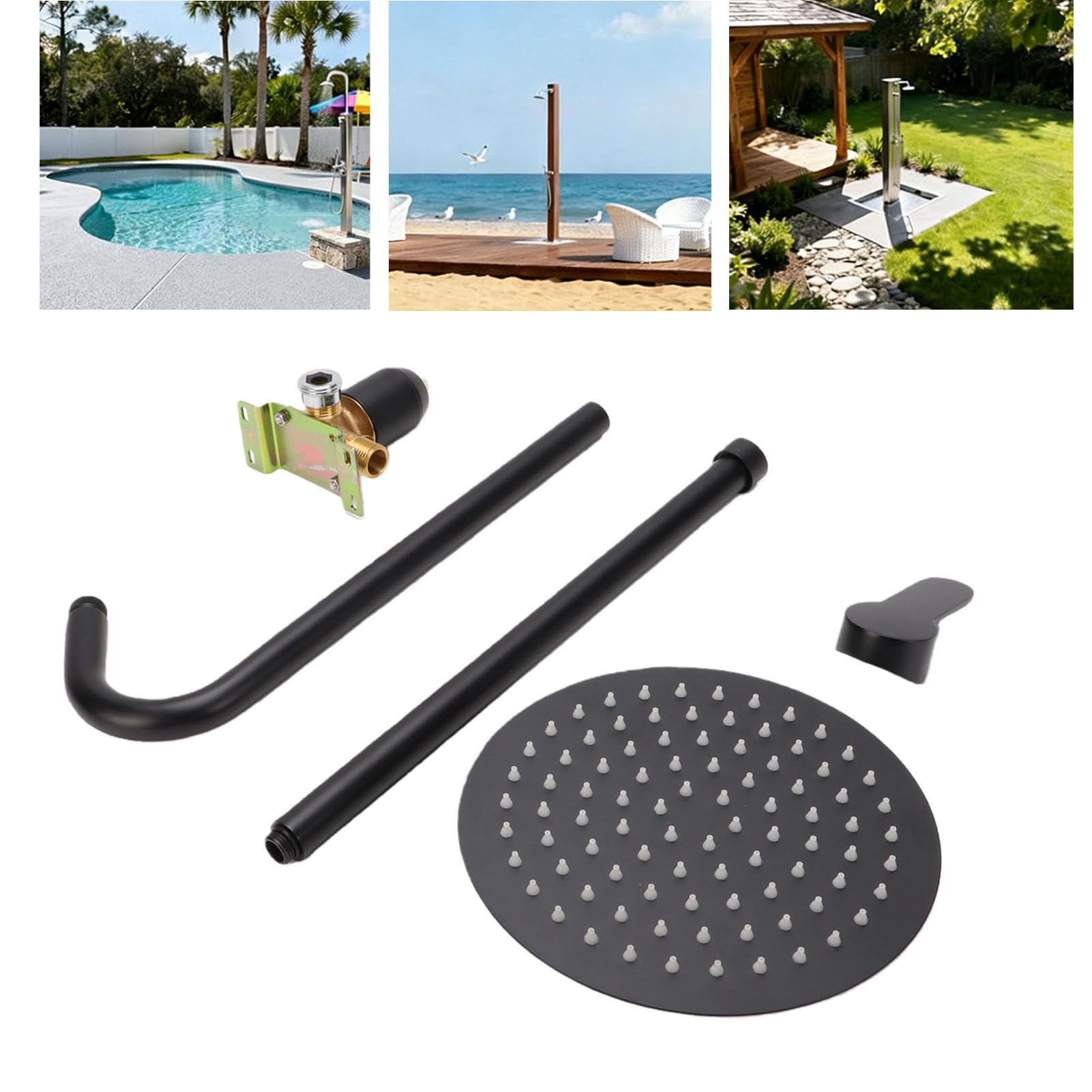 Ejoyous Kit de Ducha Exterior Fabricado en Acero Inoxidable 304 con Rociador Tipo Lluvia y Grifo para Piscina y Playa