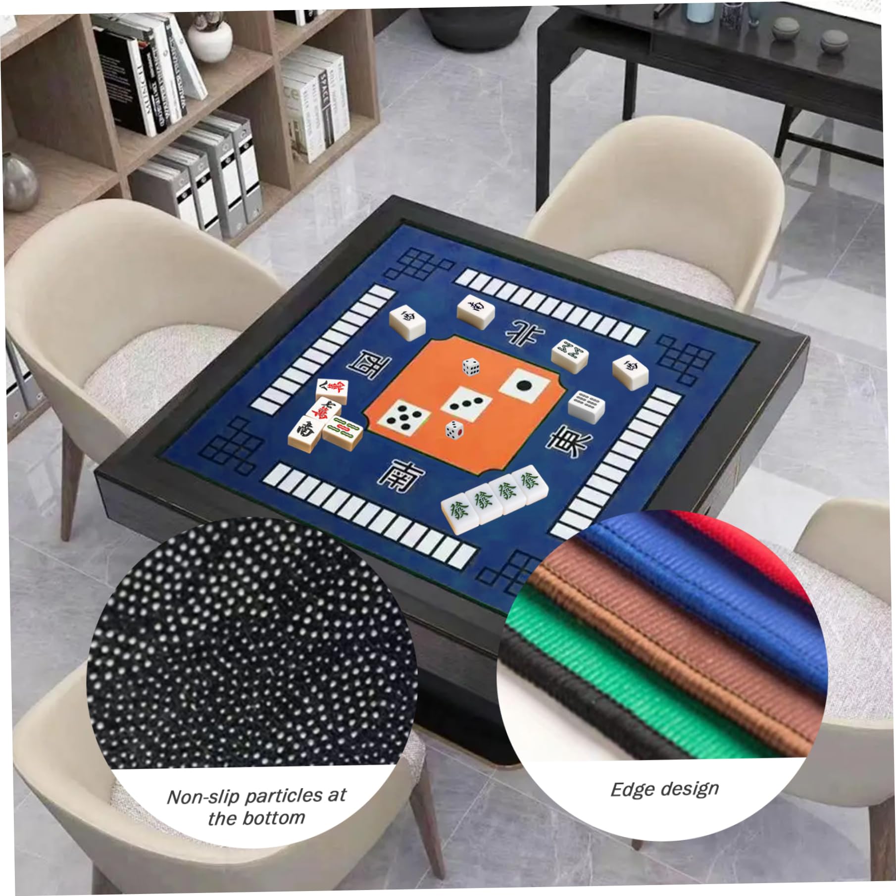 Tapis de Table Mahjong antidérapant 80 x 80 cm, réduction du Bruit pour Table, Jeu résistant à l'usure pour fête, Poker, Cartes, Jeux de société familiaux Bleu