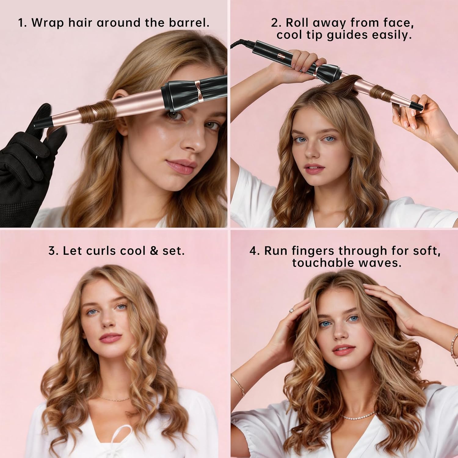 Hahahope 1/2 Inch - 1 Inch Tapered Curling Wand for Loose Waves, Extra Long Ceramic Barrel, Global Voltage & 2 Adjustable Temperatures