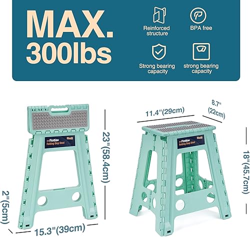 Miniatura 2 de Flottian Taburete plegable de 18 pulgadas para adultos y niños con capacidad para hasta 300 libras, taburetes plegables antideslizantes con asa,