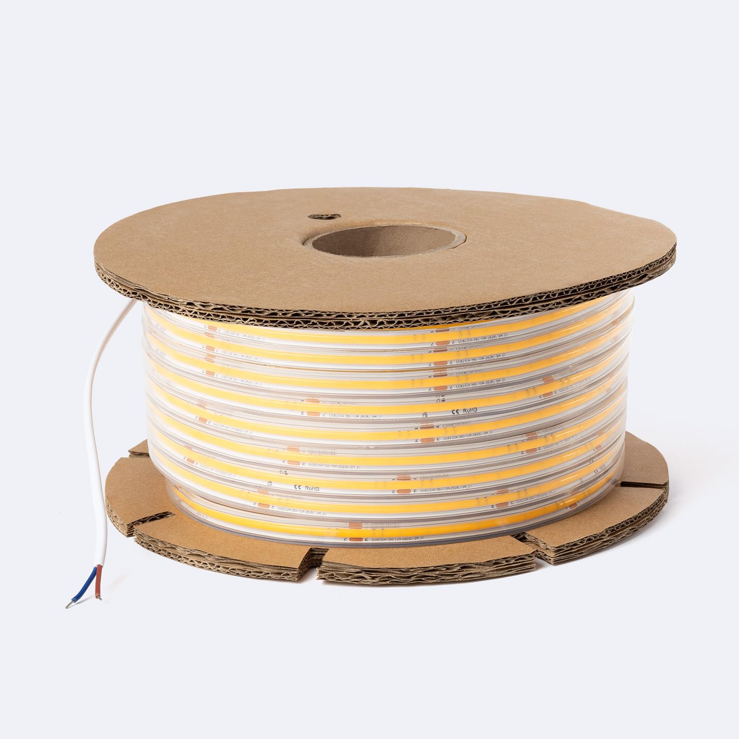 LEDKIA LIGHTING Tira LED COB 220V Regulable TRIAC | Bobina 50 Metros | Luz Súper Cálida 2200K | 320 LED/m | 720 lm/m | CRI ≥90 | Corte Cada 50 cm | IP65 | Iluminación Profesional Continua sin Puntos