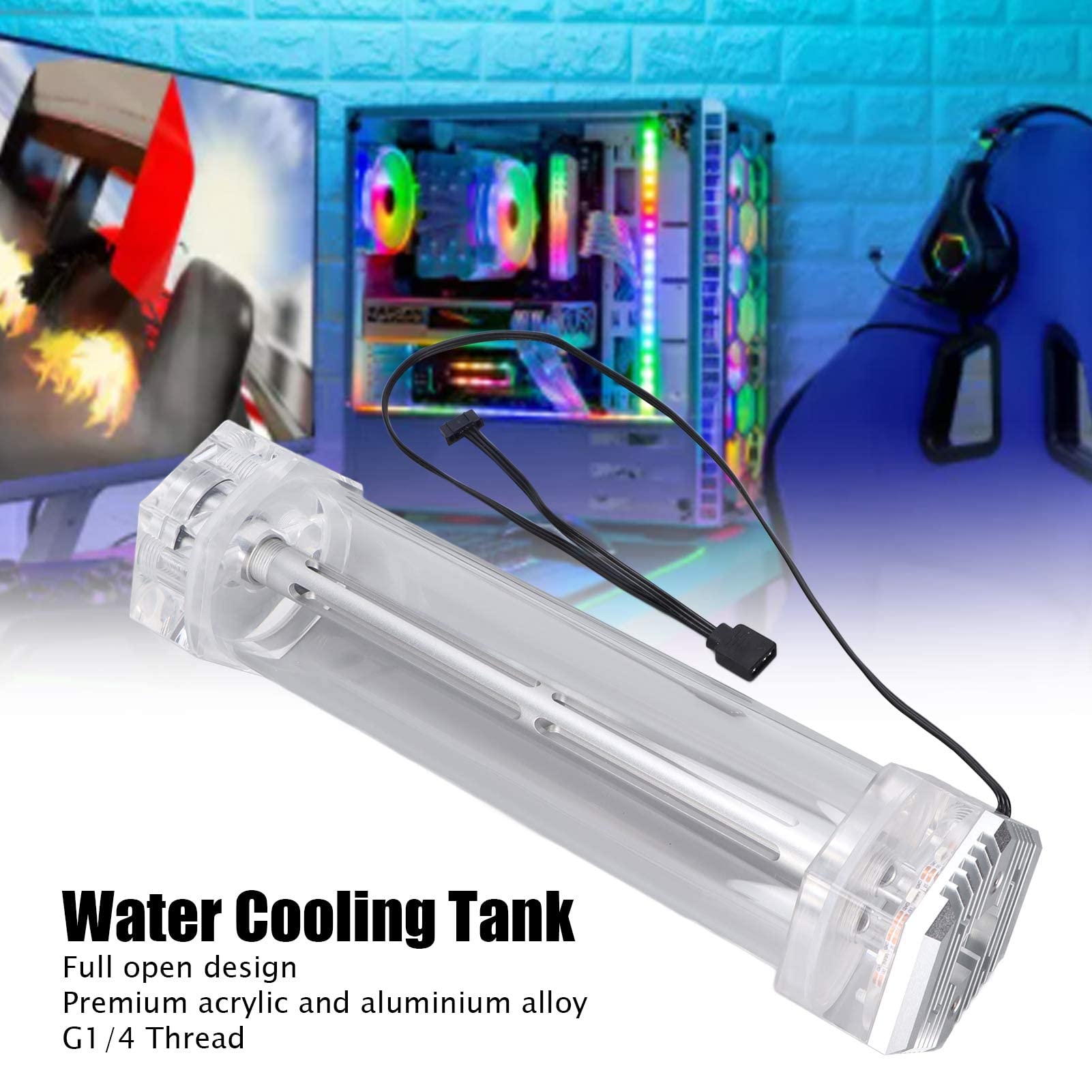 Tanque de refrigeración por agua de 392 ml con diseño totalmente abierto, kit de refrigeración líquida para CPU con rosca G1/4, depósito de 60 mm de diámetro para sistemas de