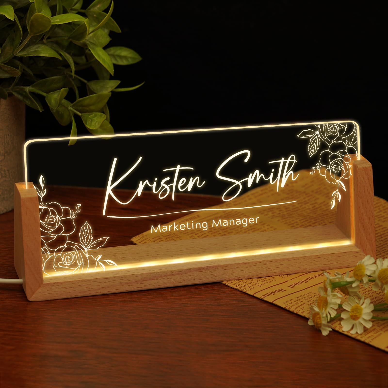 Custom Name Plate for Desk, Personalized Light Up Acrylic Desk Name Plate, Personalized Office Gifts for Boss Coworkers, Teacher Employee Appreciation GIfts, Office Decor for Women Men (Design11)