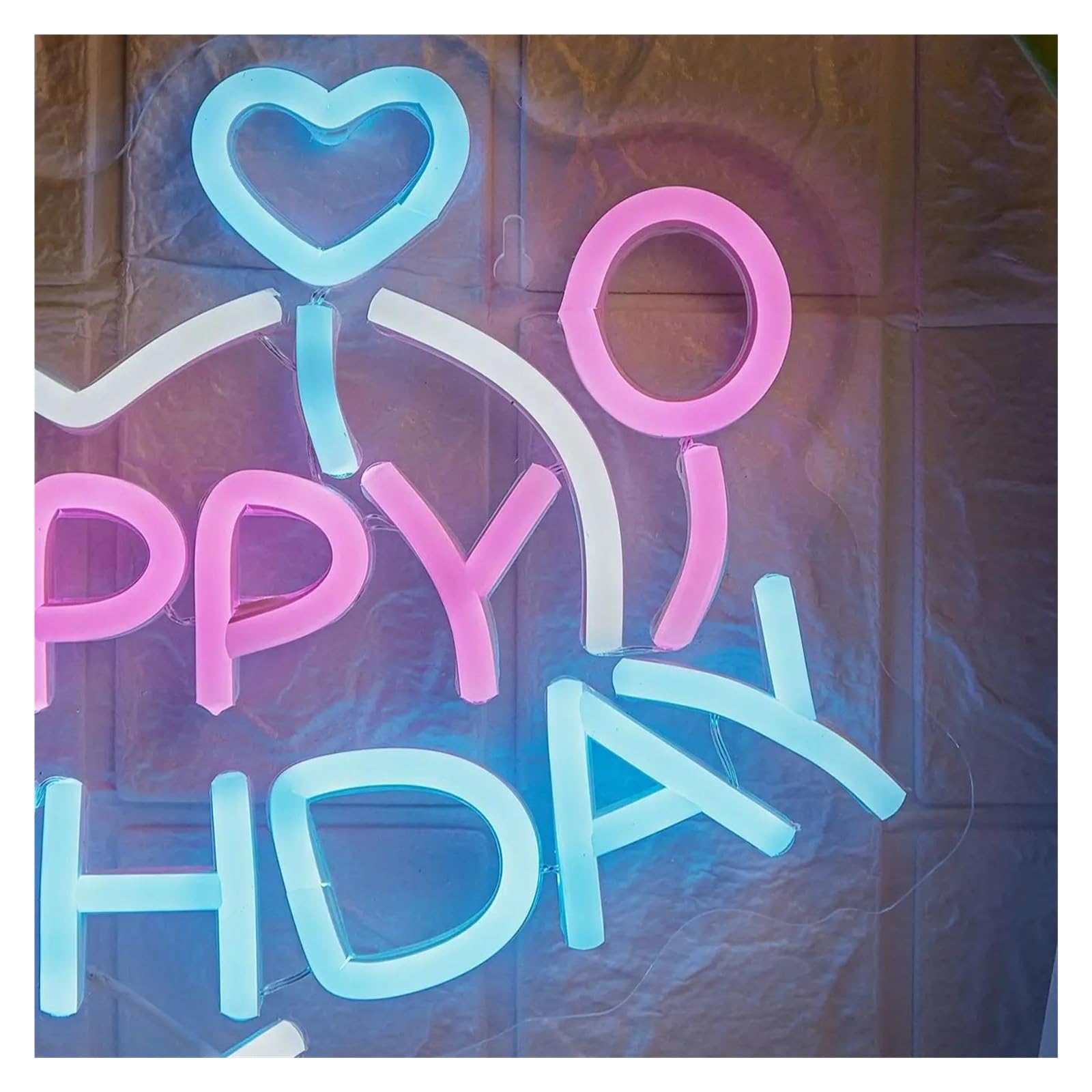 Decoración Lámparas Letreros De Neón Con Forma De Corazón De Feliz Cumpleaños, Luz LED De Noche Alimentada Por USB Para Decoración De Pared De Fiestas, Lámpara De 23cmx33.7cm