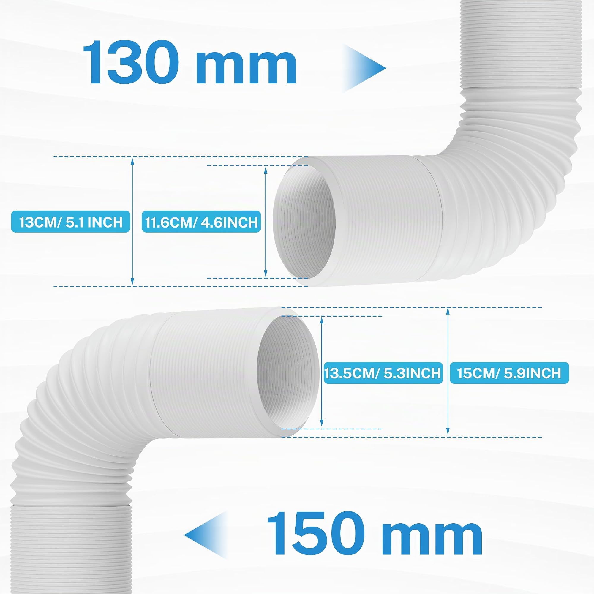 Hon&Guan Tubo dell'aria condizionata da 150 mm fino a 1,5 m di lunghezza, tubo di scarico dell'aria condizionata, tubo di scarico dell'aria in senso antiorario, materiale PP flessibile,