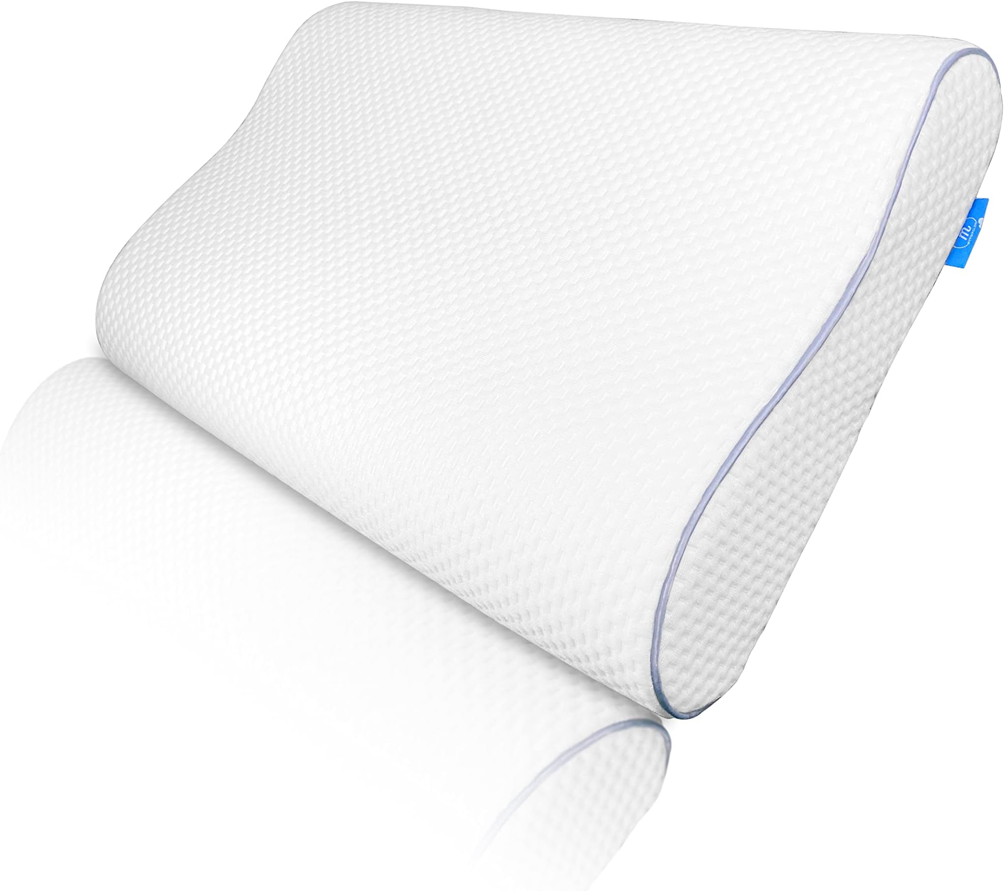 Memory Foam Pillow, Contoured Orthopedic for Sleeping Back, Side and Stomach, for Neck and Shoulder Relief – White with Gray Piping
