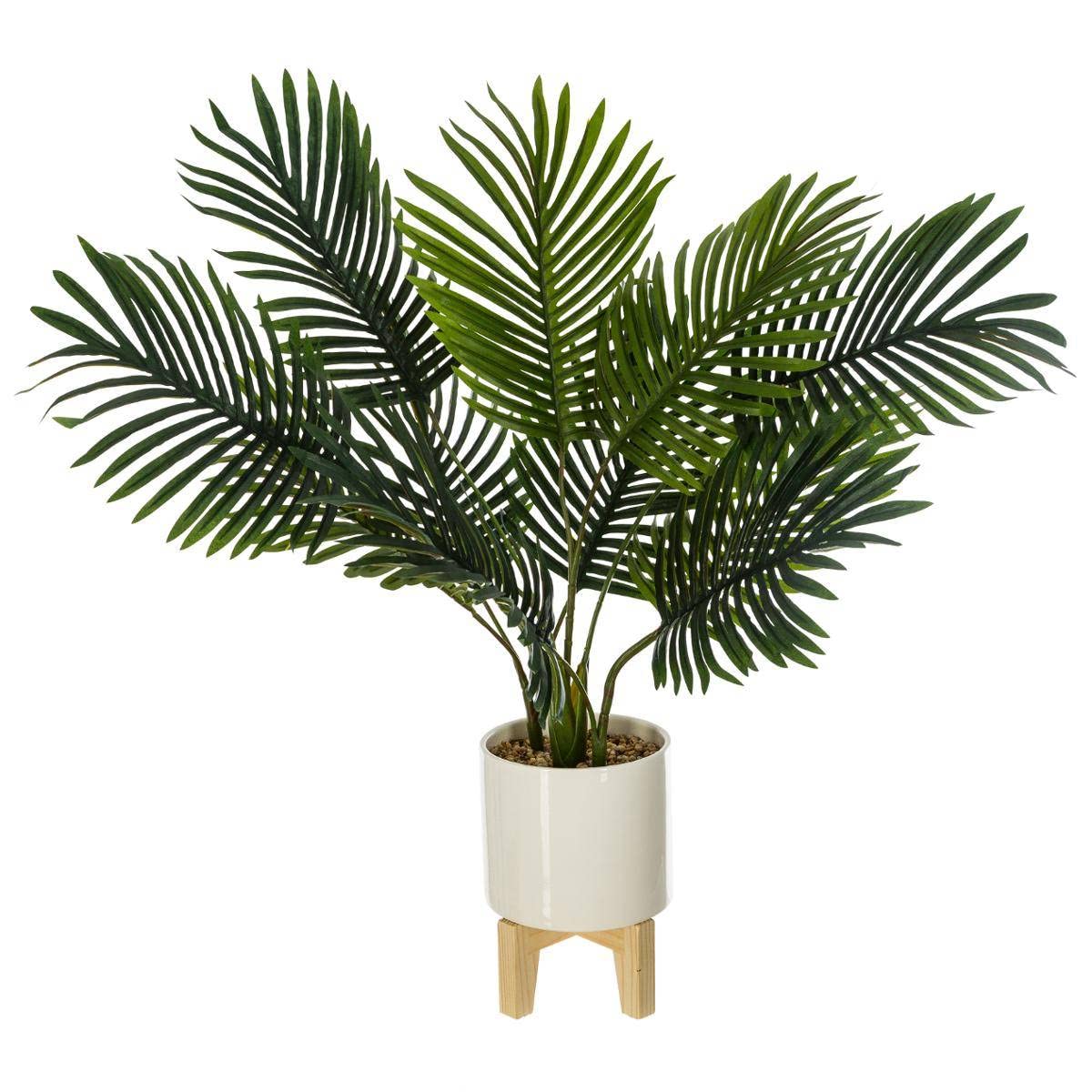Plante Artificielle Palmier dans Un Pot en céramique Pied en Bois H 72 cm - Atmosphera