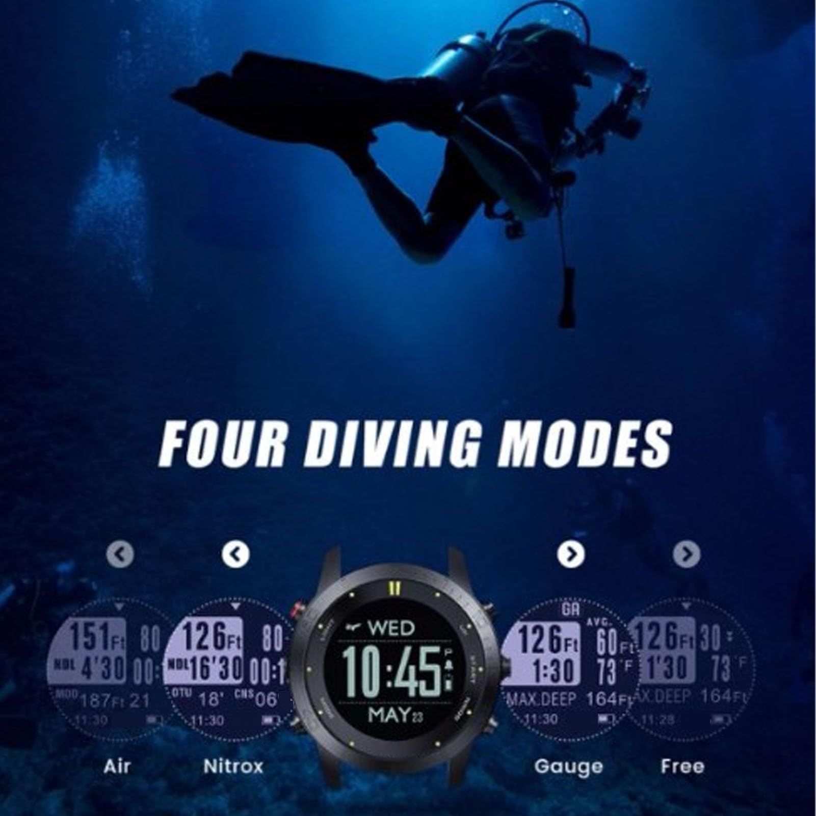 Reloj de Computadora de Buceo Impermeable 100 M Rastreador de Actividad de Buceo para Entusiastas del Pantalla Negra de 1,18 Pulgadas