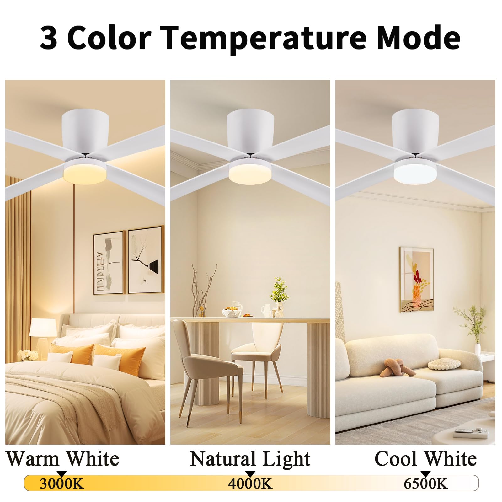 Newday 122cm Ventilatori da Soffitto con Luci e Telecomando Bianco, LED Ventilatore da Soffitto Silenzioso con Motore DC, Lampadario con ventilatore da soffitto Reversibile per Camera da Letto Cucina
