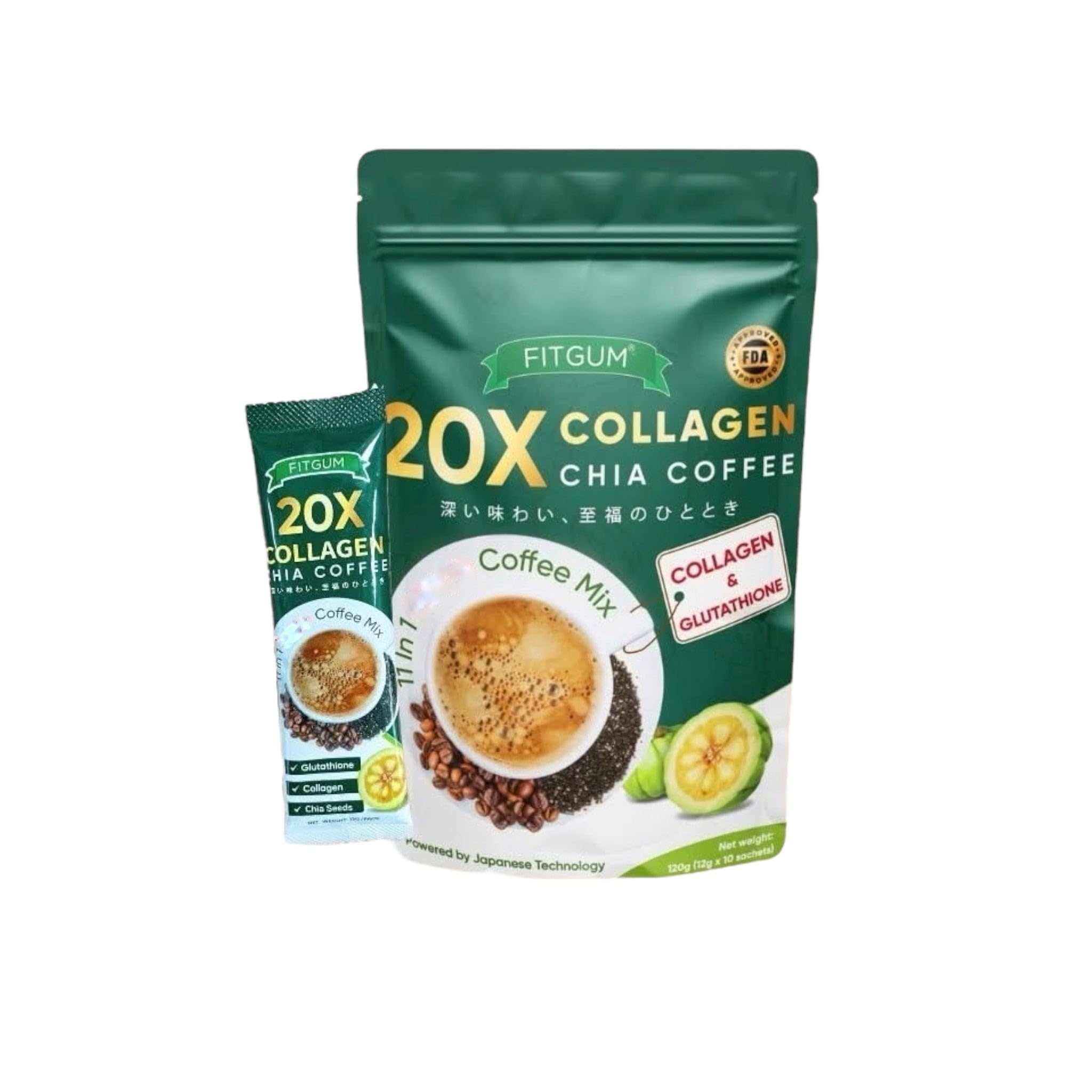 FITGUM 20X Collagen Chia Coffee Mix – 10 Sachets – with Chia Seeds