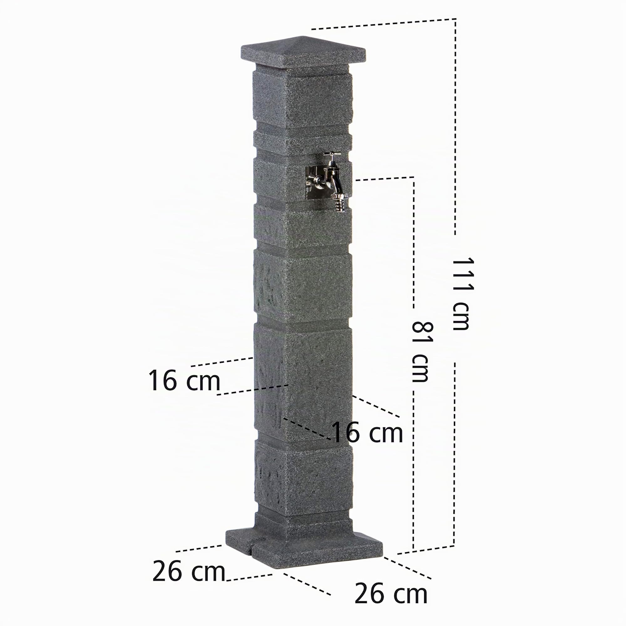 Wasserzapfstelle anthrazit Wasserentnahmestelle Romana black granit aus hochwertigem Kunststoff mit Wasserhahn. Die Wasserzufuhr erfolgt über ein handelsübliches Schlauchstecksystem auf der Rückseite