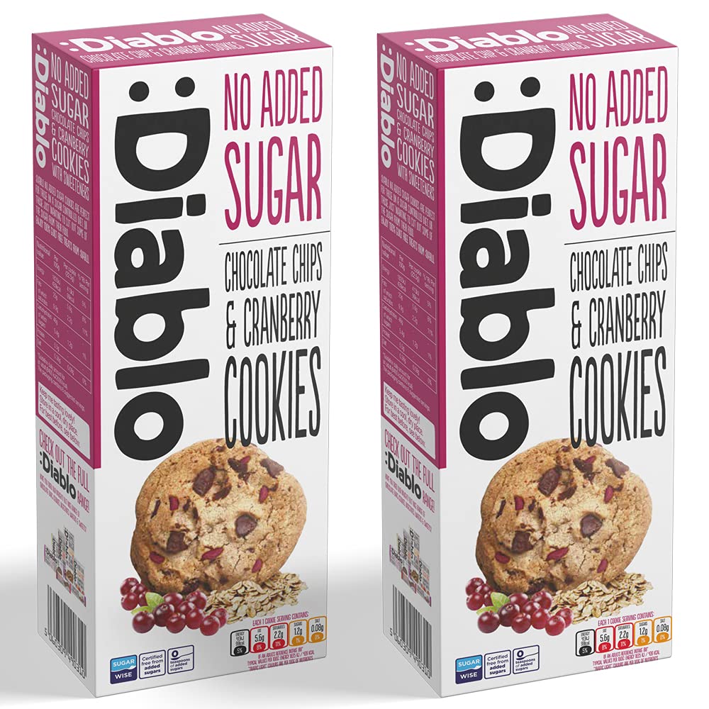 Diablo Chocolate Chips and Cranberry Cookies |No Added Sugar| Sweetened with Maltitol | 135g (Pack Of 2)