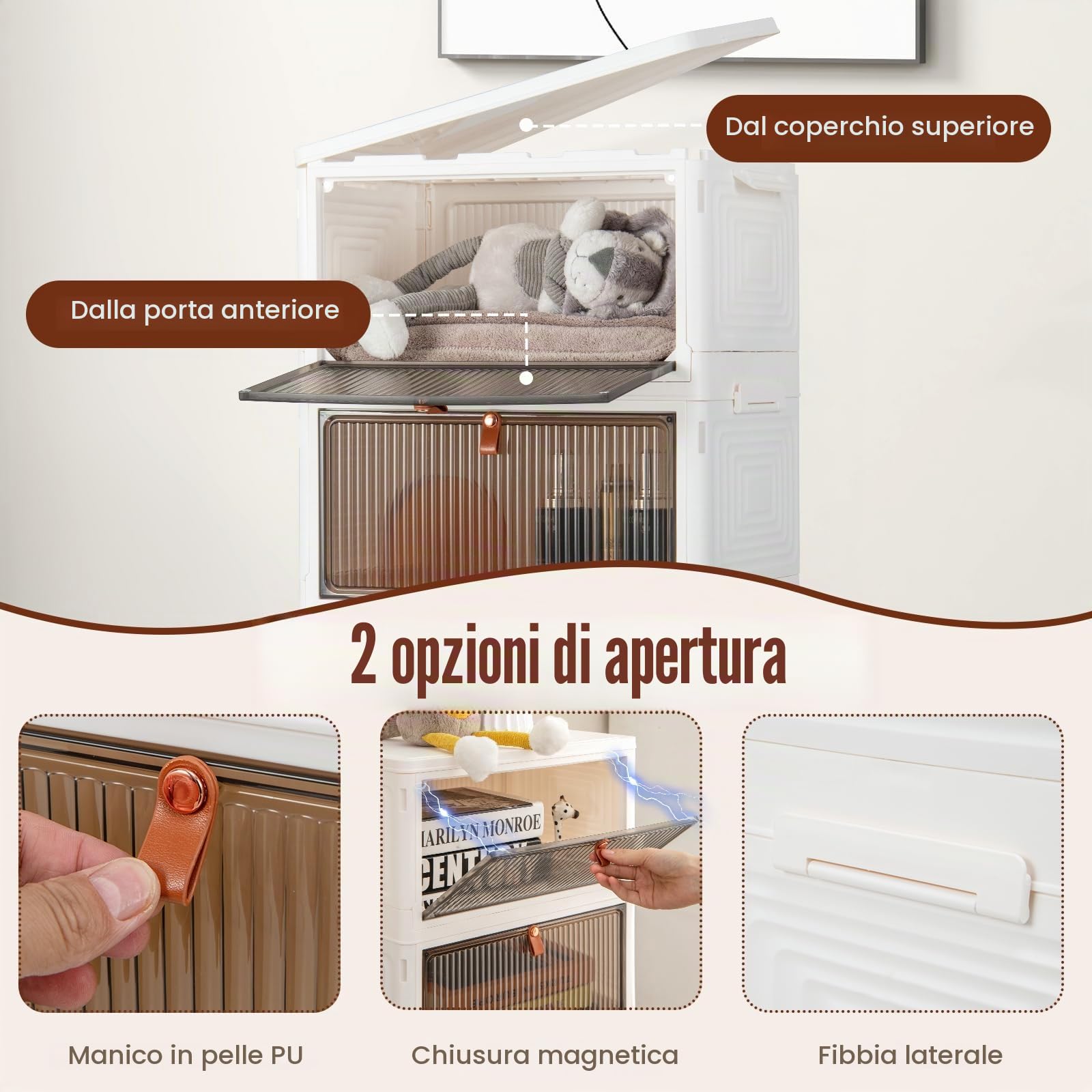 KOMFOTTEU Scatola portaoggetti a 6 livelli, contenitore impilabile con coperchi e ruote, scatola organizer trasparente, scatola pieghevole per camera da letto, soggiorno, 40 x 27,5 x 123 cm (6