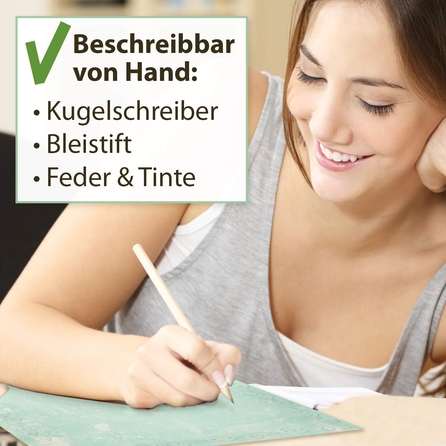 Briefpapier Türkis Grün marmoriert (500 Blatt) Vintage-Retro Beidseitig DIN A4 297 x 210 mm 90 g/qm