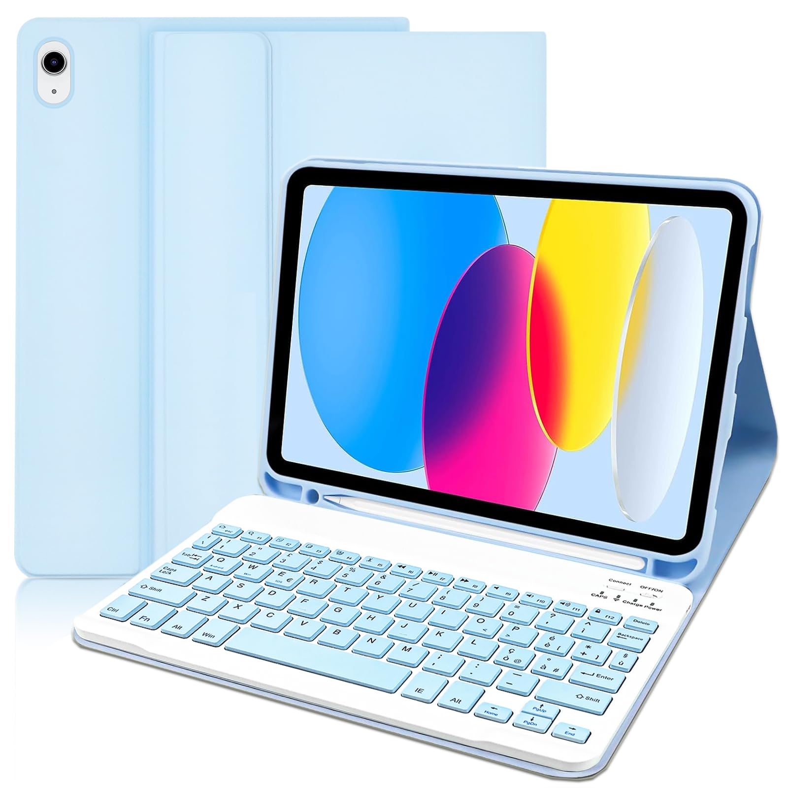 YUEJIDZ Custodia Tastiera per iPad 10 Generazione 2022/iPad (A16) 11 Generazione 2025, Custodia per Tastiera Magnetica Staccabile con Portamatite (Layout Italiano, QWERTY) per iPad 10.9 Pollici, Blu